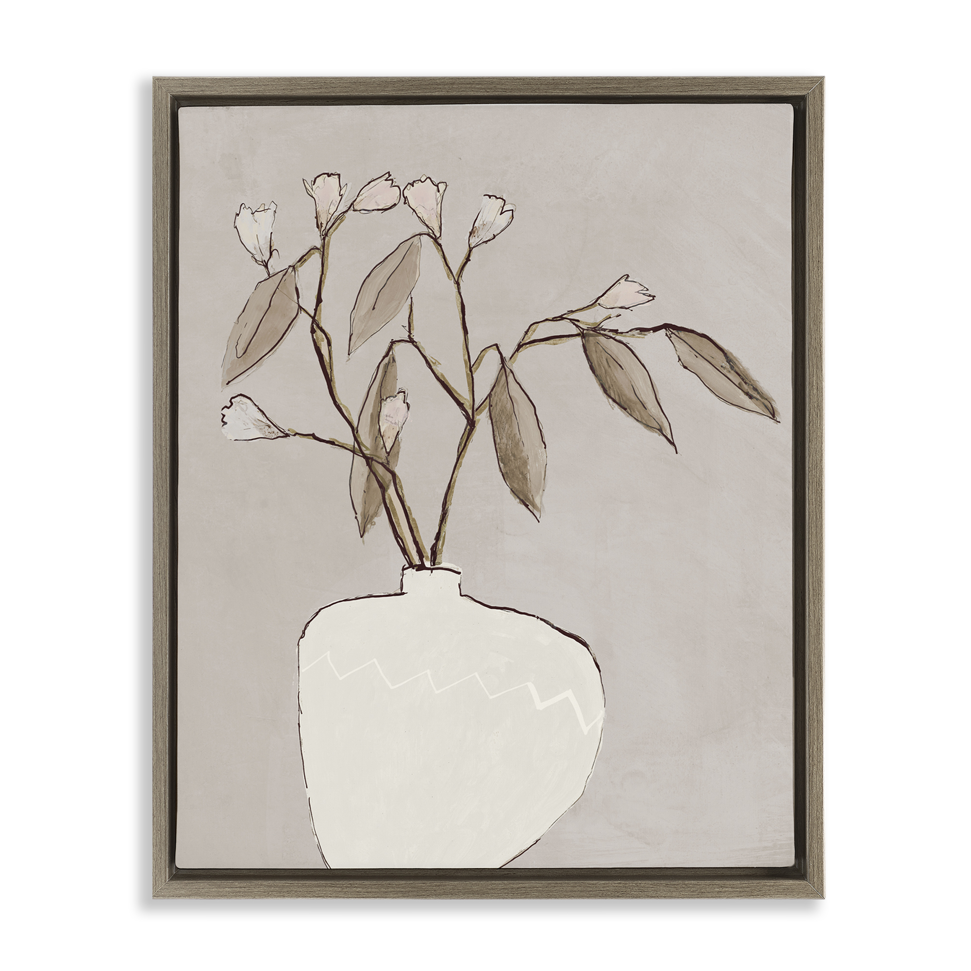 Stupell Industries Neutral Tan Greenery Plants & Flowers Painting Brown Floater Framed Canvas Art Print Wall Art, 25 x 31