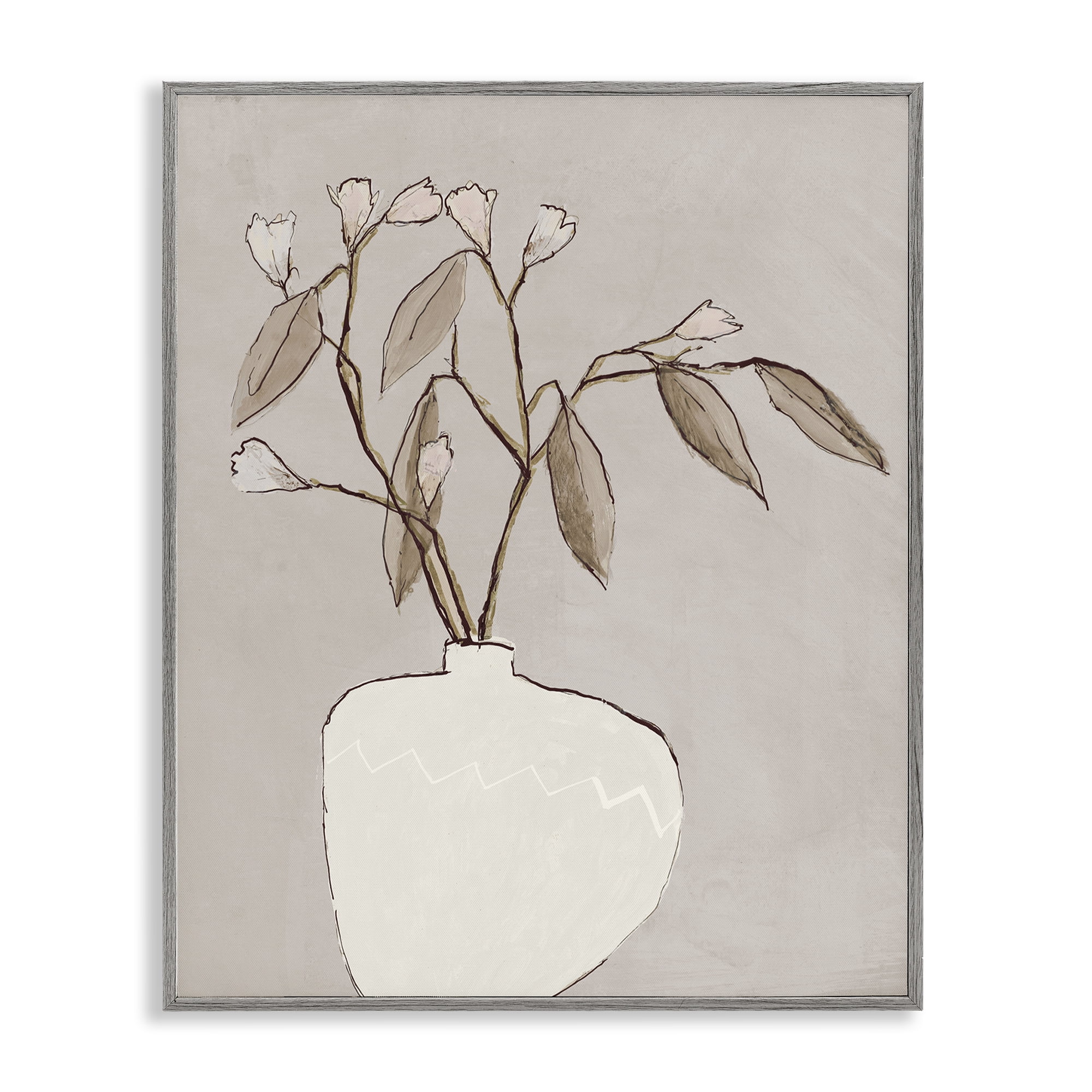 Stupell Industries Neutral Tan Greenery Plants & Flowers Painting Gray Framed Art Print Wall Art, 24 x 30