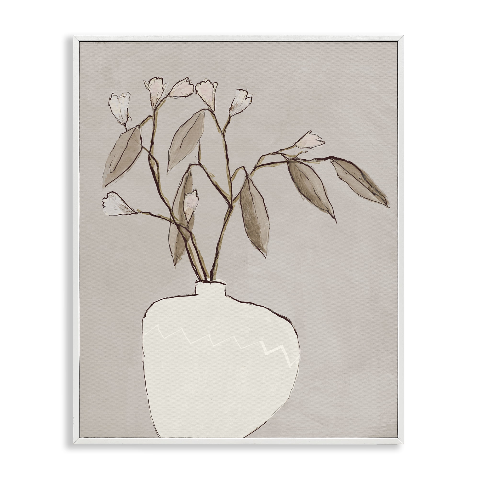 Stupell Industries Neutral Tan Greenery Plants & Flowers Painting White Framed Art Print Wall Art, 24 x 30