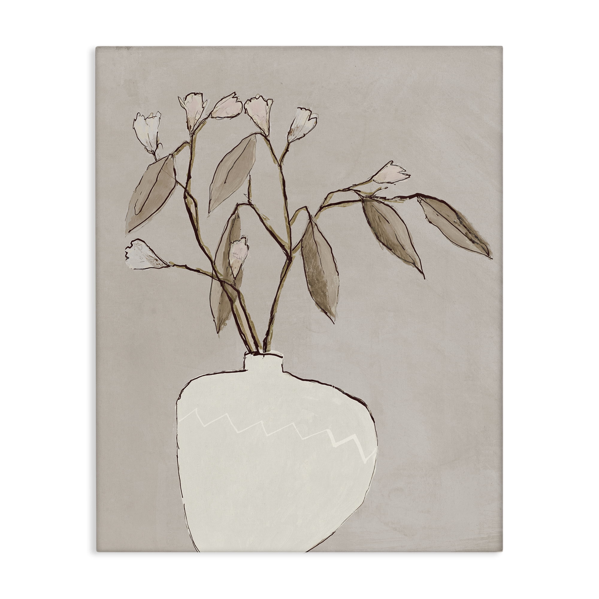 Stupell Industries Neutral Tan Greenery Plants & Flowers Painting Wrapped Canvas Art Print Wall Art, 16 x 20
