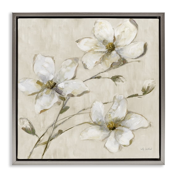 Stupell Industries Neutral Tone Dogwood Flowers Floral Painting Gray Floater Framed Canvas Art Print Wall Art, 18 x 18