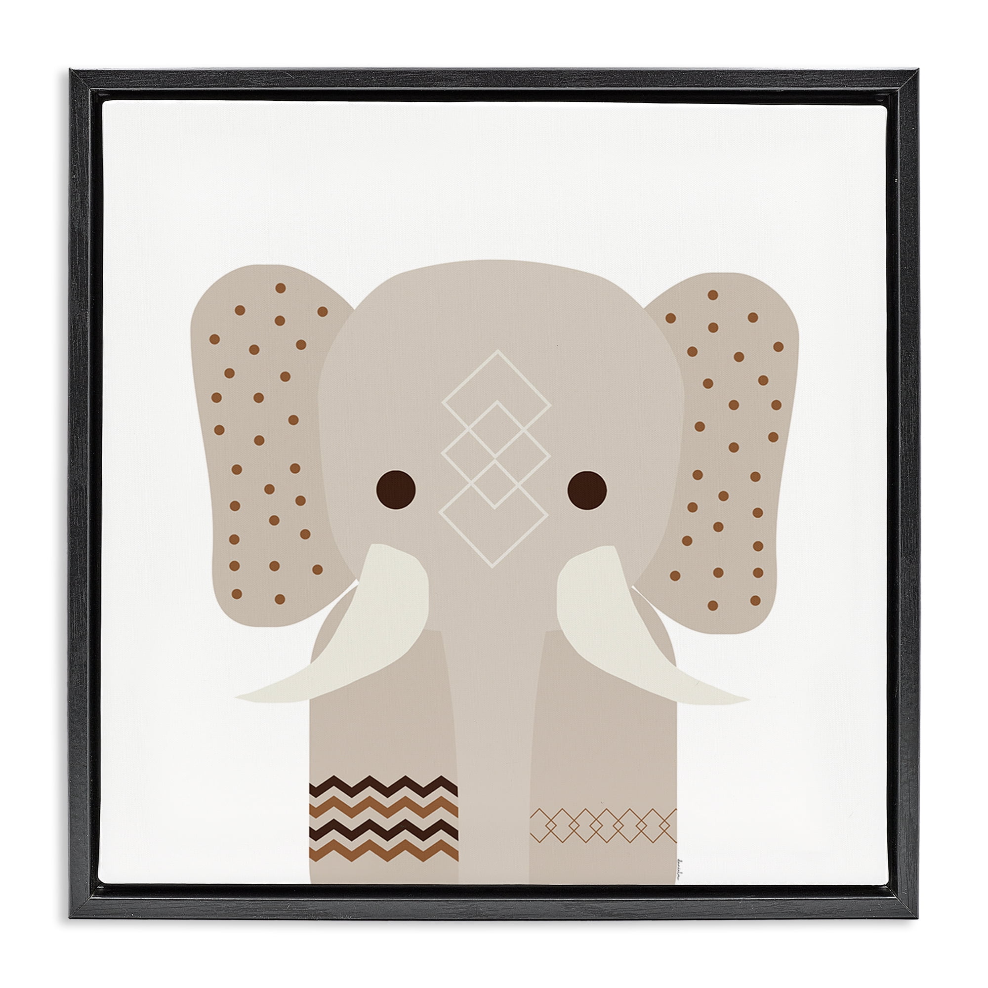 Stupell Industries Neutral Tone Elephant Animals Painting Black Floater Framed Canvas Art Print Wall Art, 25 x 25