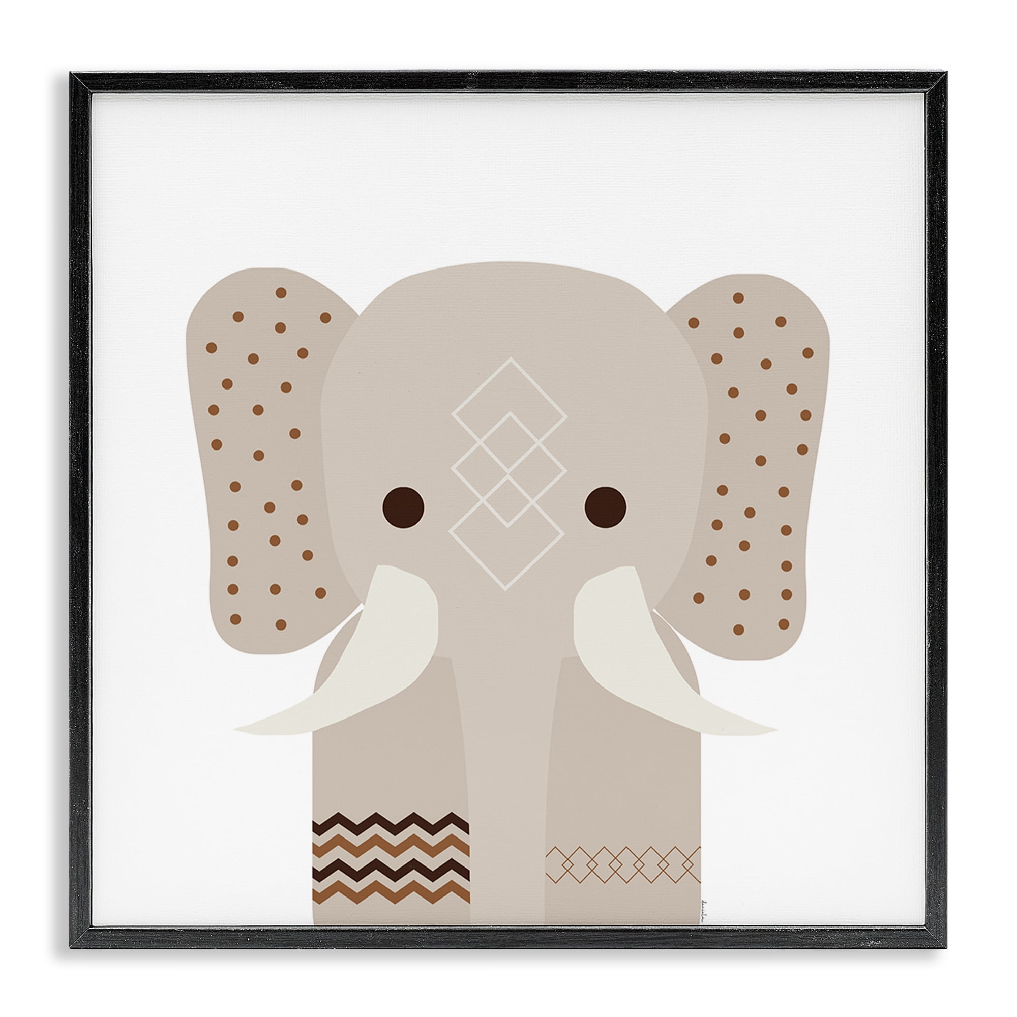 Stupell Industries Neutral Tone Elephant Animals Painting Black Framed Art Print Wall Art, 12 x 12