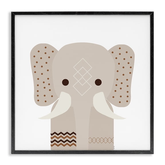Stupell Industries Neutral Tone Elephant Animals Painting Black Framed Art Print Wall Art, 24 x 24
