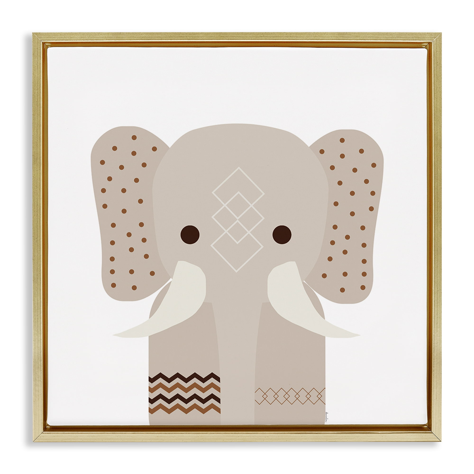 Stupell Industries Neutral Tone Elephant Animals Painting Gold Floater Framed Canvas Art Print Wall Art, 25 x 25