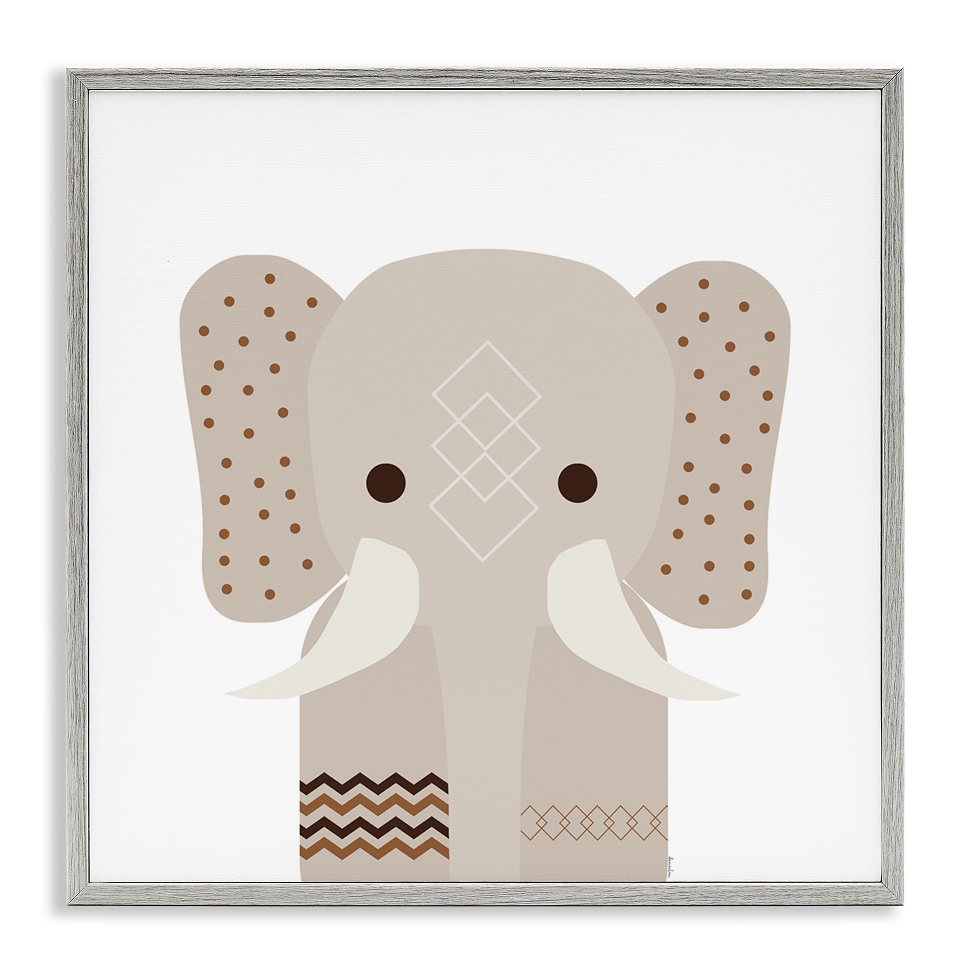 Stupell Industries Neutral Tone Elephant Animals Painting Gray Framed Art Print Wall Art, 17 x 17
