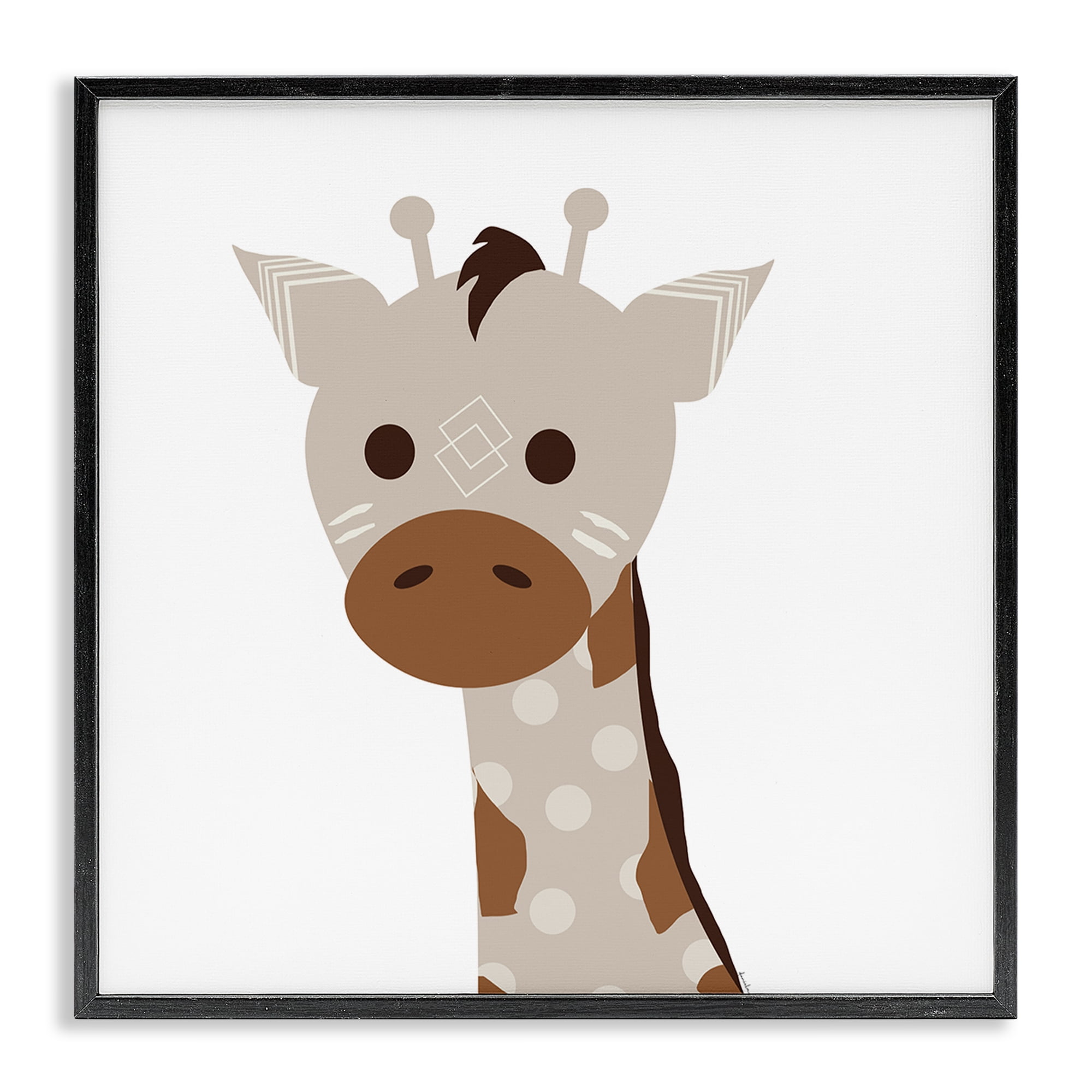 Stupell Industries Neutral Tone Giraffe Animals Painting Black Framed Art Print Wall Art, 17 x 17