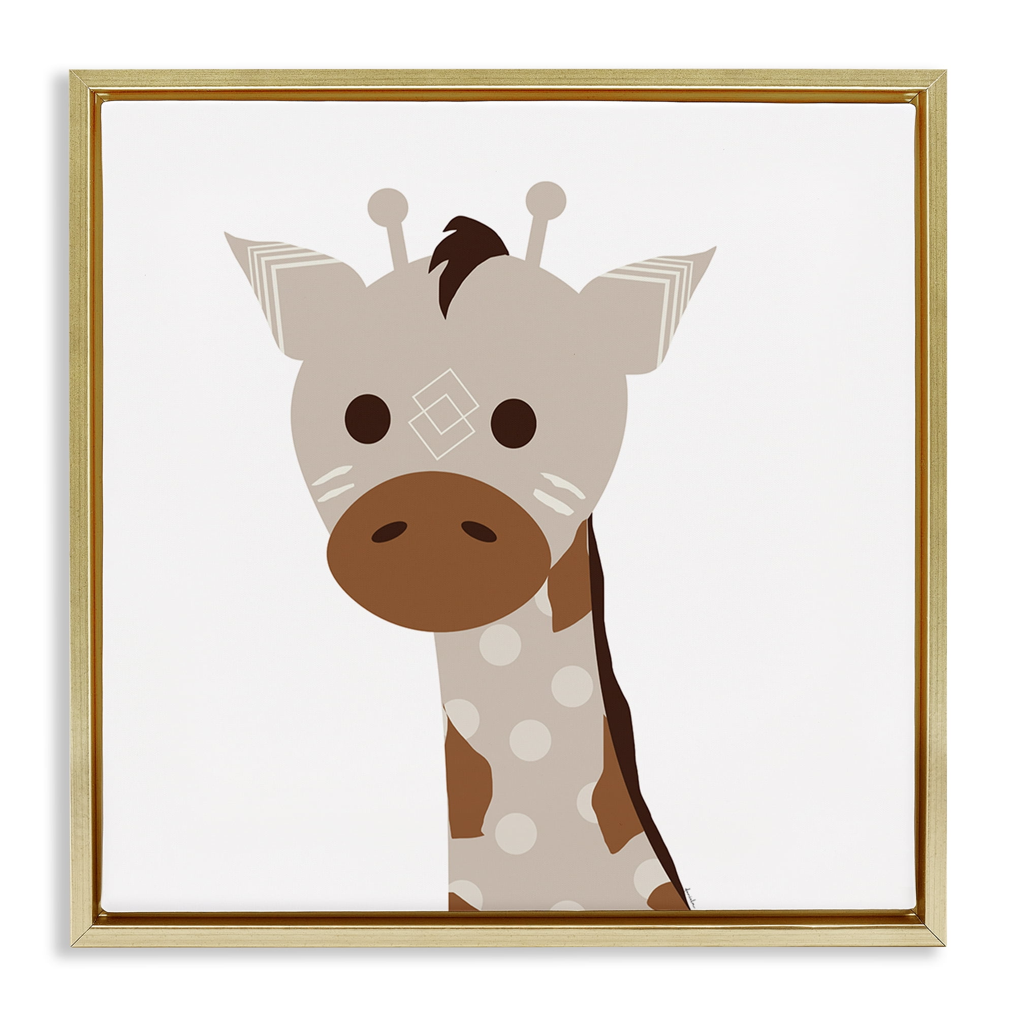 Stupell Industries Neutral Tone Giraffe Animals Painting Gold Floater Framed Canvas Art Print Wall Art, 18 x 18