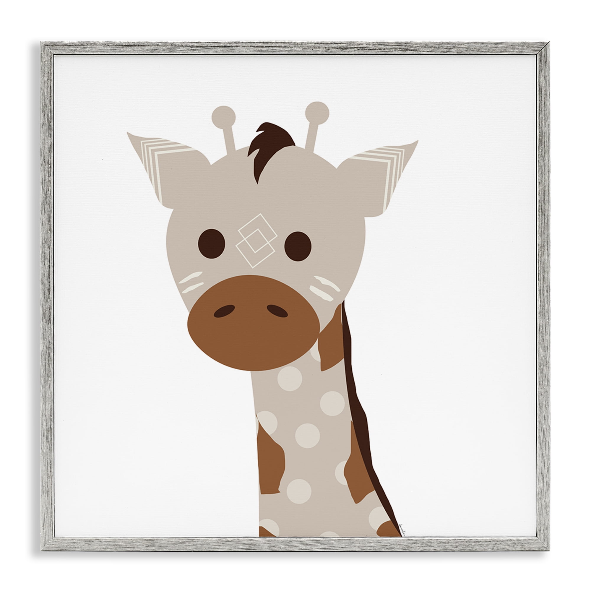 Stupell Industries Neutral Tone Giraffe Animals Painting Gray Framed Art Print Wall Art, 17 x 17