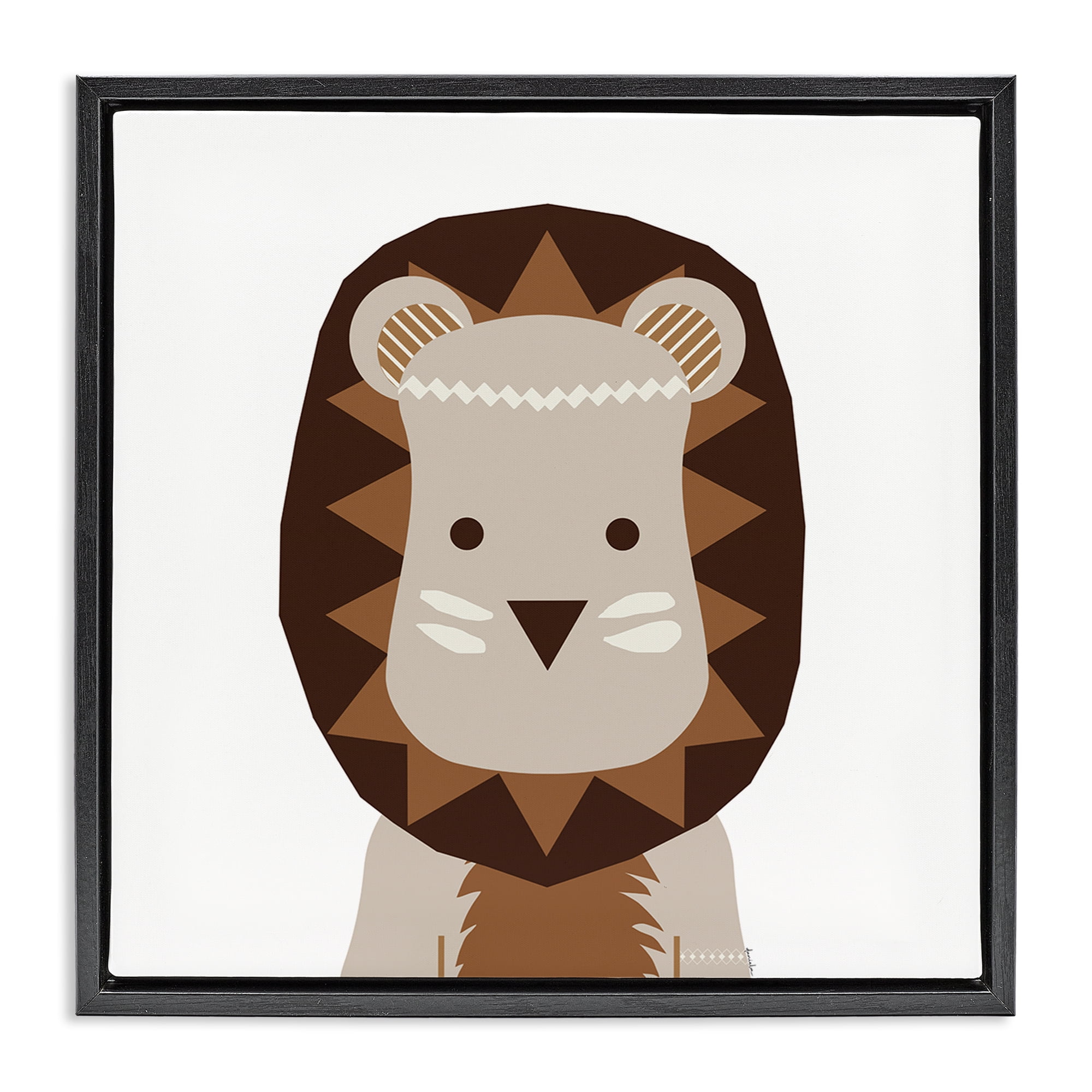 Stupell Industries Neutral Tone Lion Animals Painting Black Floater Framed Canvas Art Print Wall Art, 18 x 18
