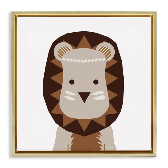 Stupell Industries Neutral Tone Lion Animals Painting Gold Floater Framed Canvas Art Print Wall Art, 25 x 25