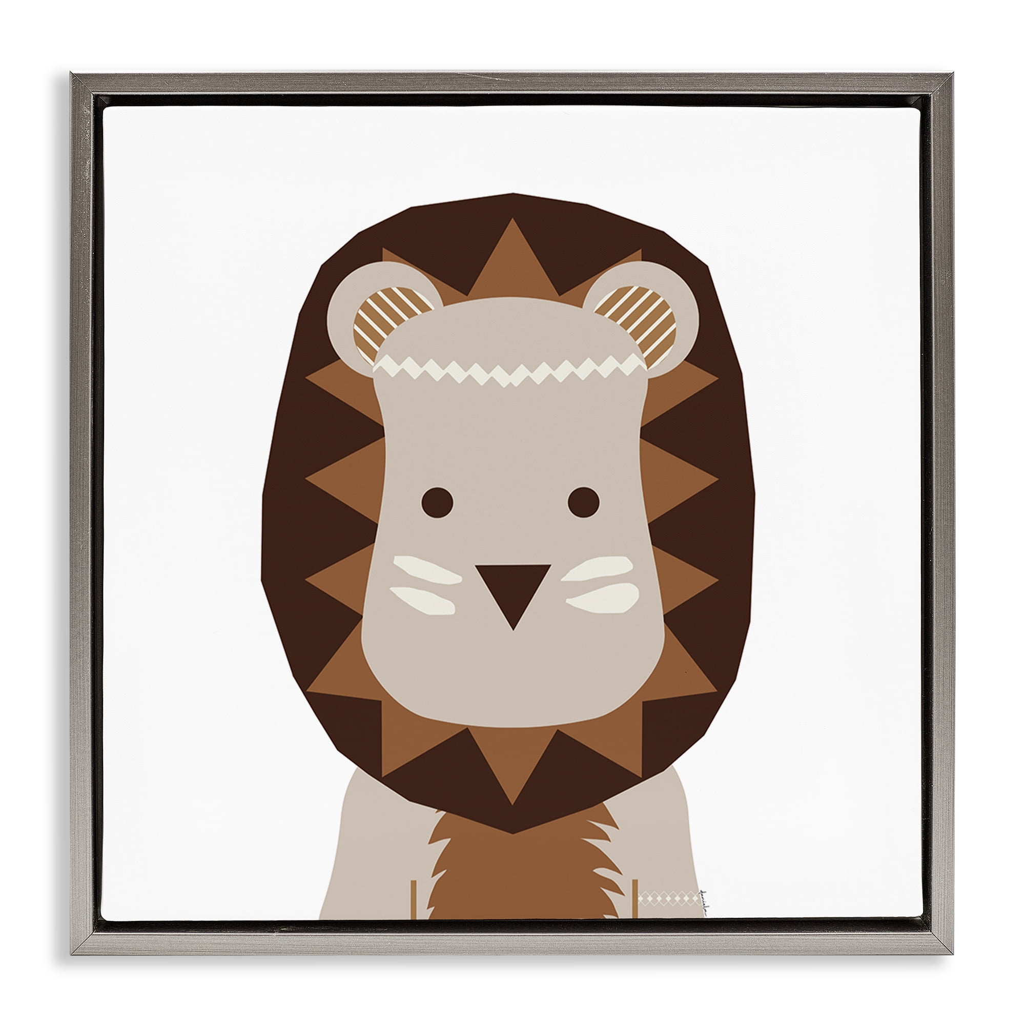 Stupell Industries Neutral Tone Lion Animals Painting Gray Floater Framed Canvas Art Print Wall Art, 25 x 25