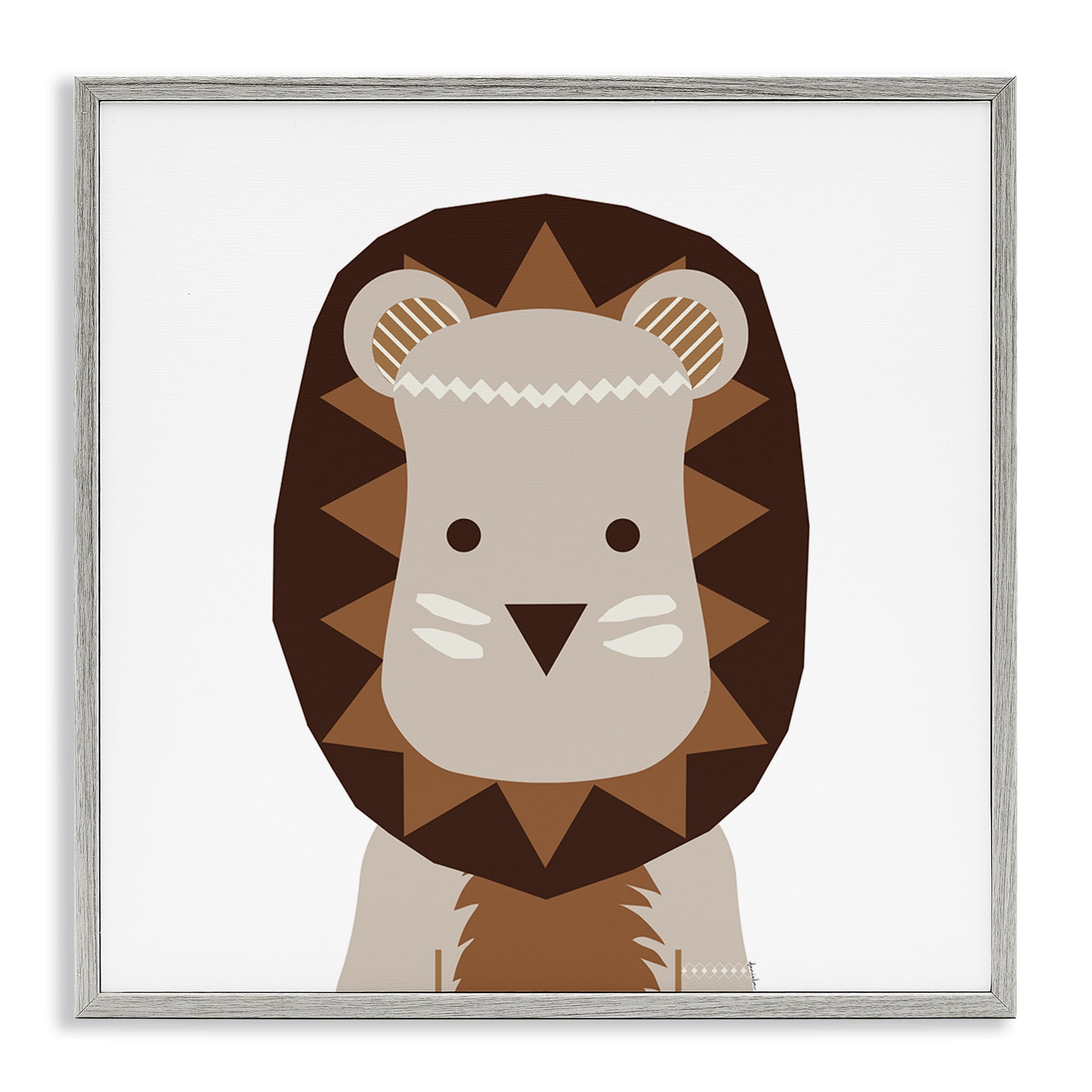 Stupell Industries Neutral Tone Lion Animals Painting Gray Framed Art Print Wall Art, 17 x 17