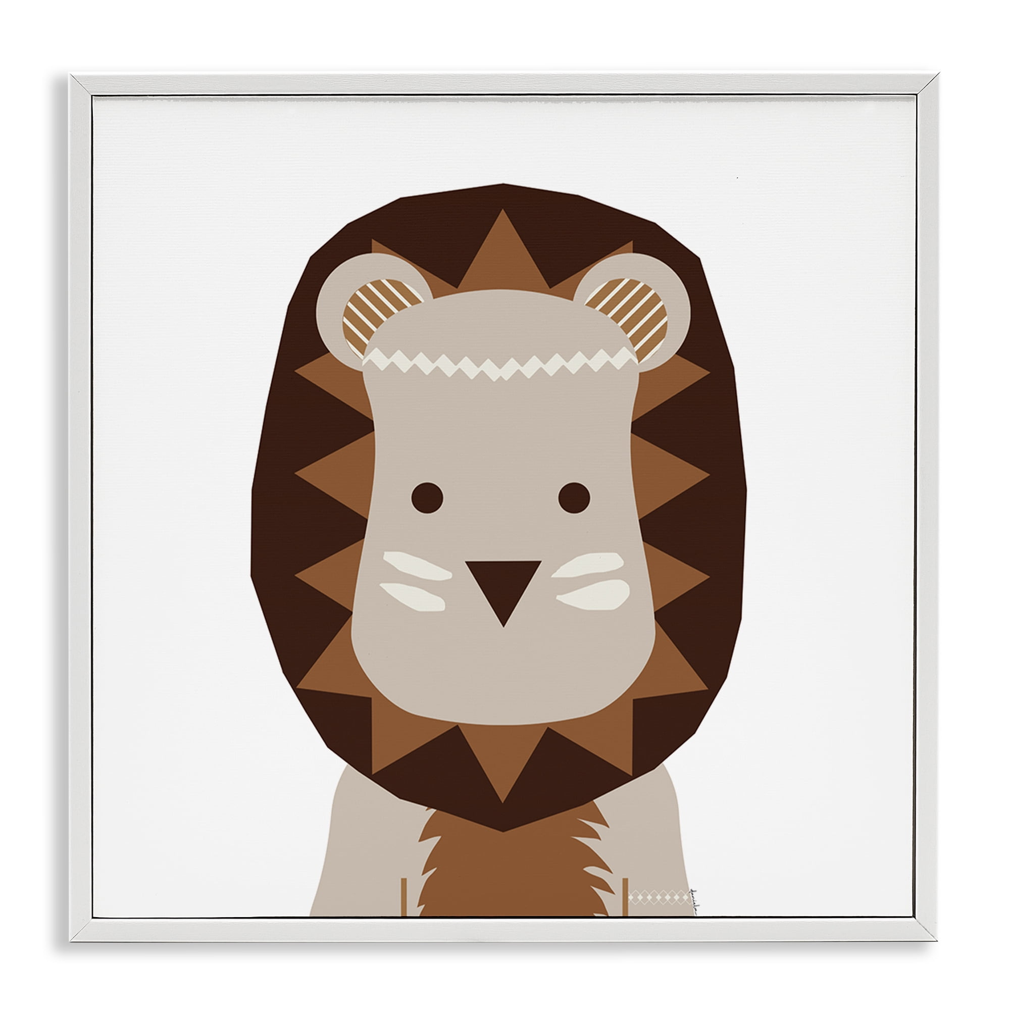 Stupell Industries Neutral Tone Lion Animals Painting White Framed Art Print Wall Art, 17 x 17