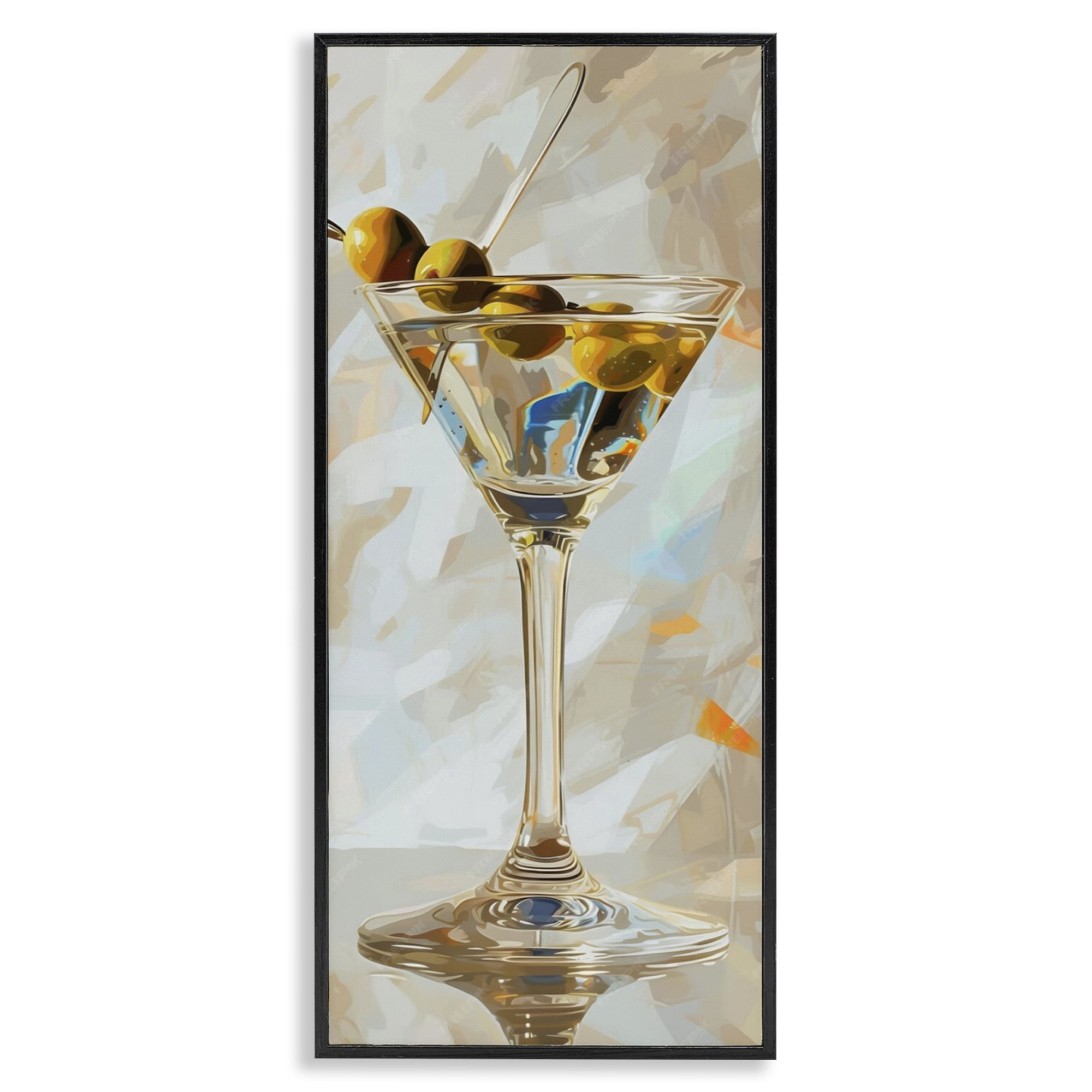 Stupell Industries Neutral Tone Martini Food & Beverage Painting Black Framed Art Print Wall Art, 10 x 24