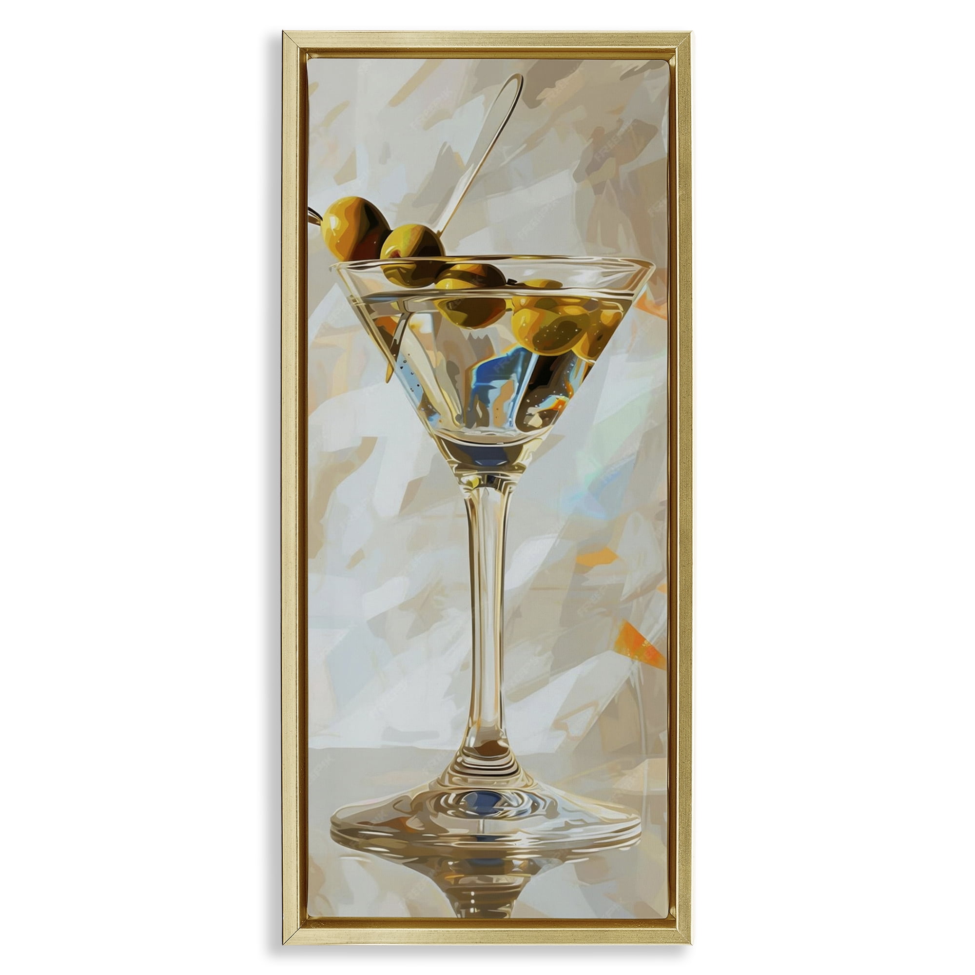 Stupell Industries Neutral Tone Martini Food & Beverage Painting Gold Floater Framed Canvas Art Print Wall Art, 11 x 25