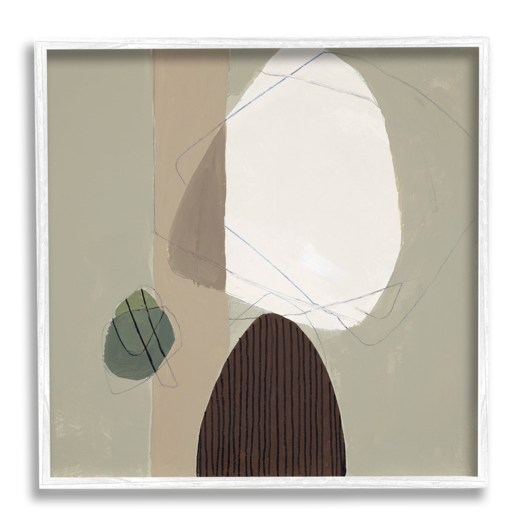 Stupell Industries Neutral Tone Soft Shapes Abstract Painting White Framed Art Print Wall Art, 17 x 17