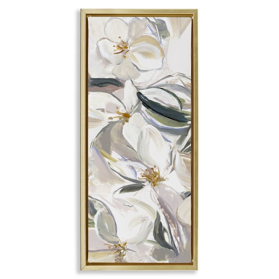 Stupell Industries Transitional Neutral Tone Spring Blooms Gold Floating Frame Canvas Art, 14 x 31, by Hannah Dawson