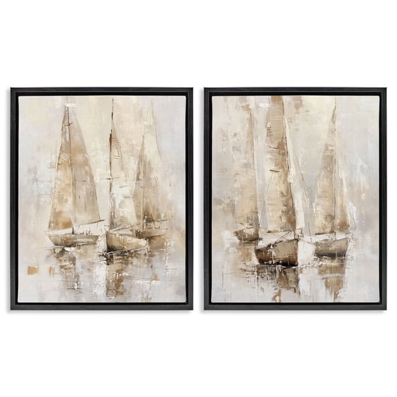 Stupell Industries Cottage Neutral Toned Sailboats Black 2pc Floating Frame Art Set, 25 x 31 each, by Nina Blue