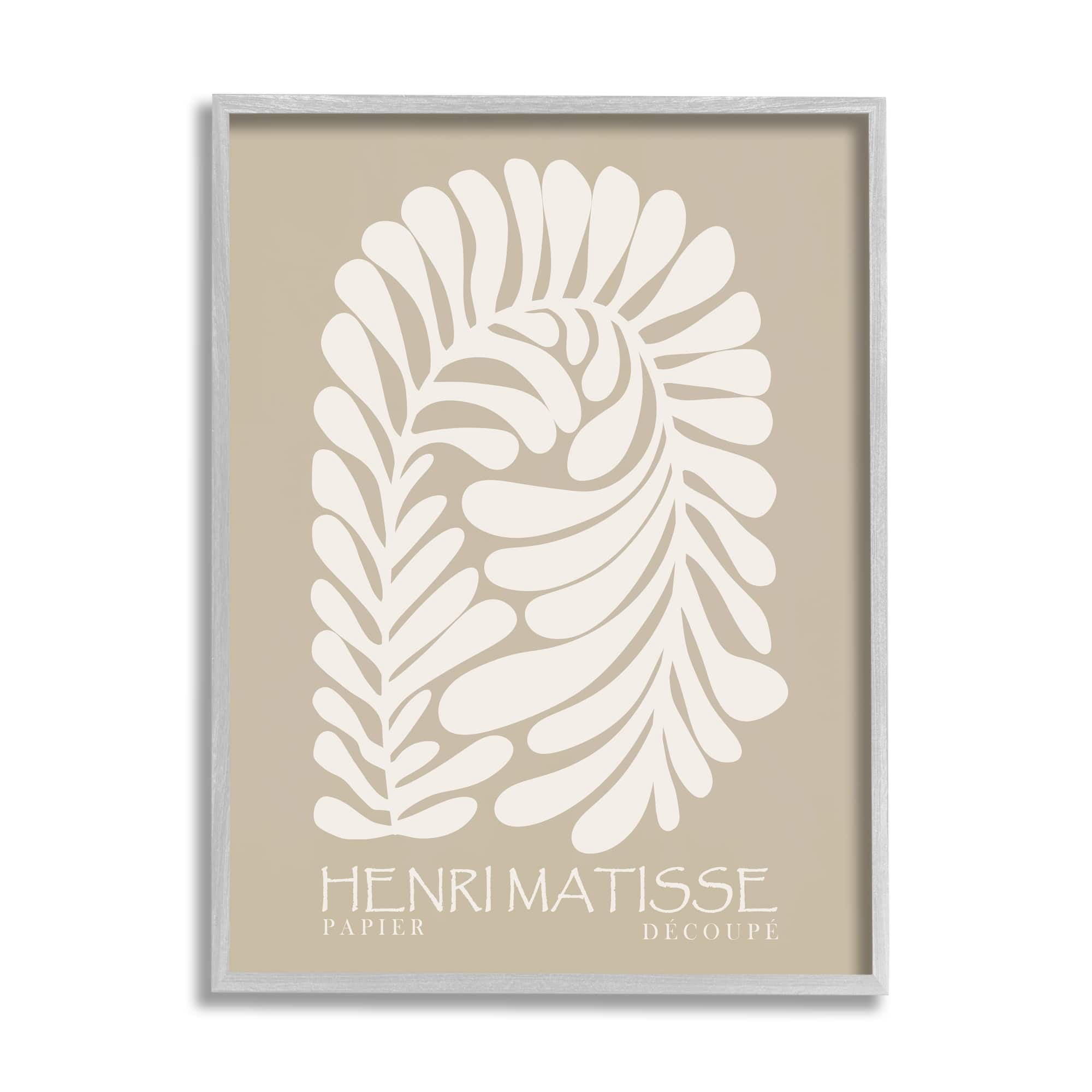 Stupell Industries Neutral Tones Botanical Leaf Pattern Matisse Text Framed Wall Art, 16 x 20, Design by Ros Ruseva