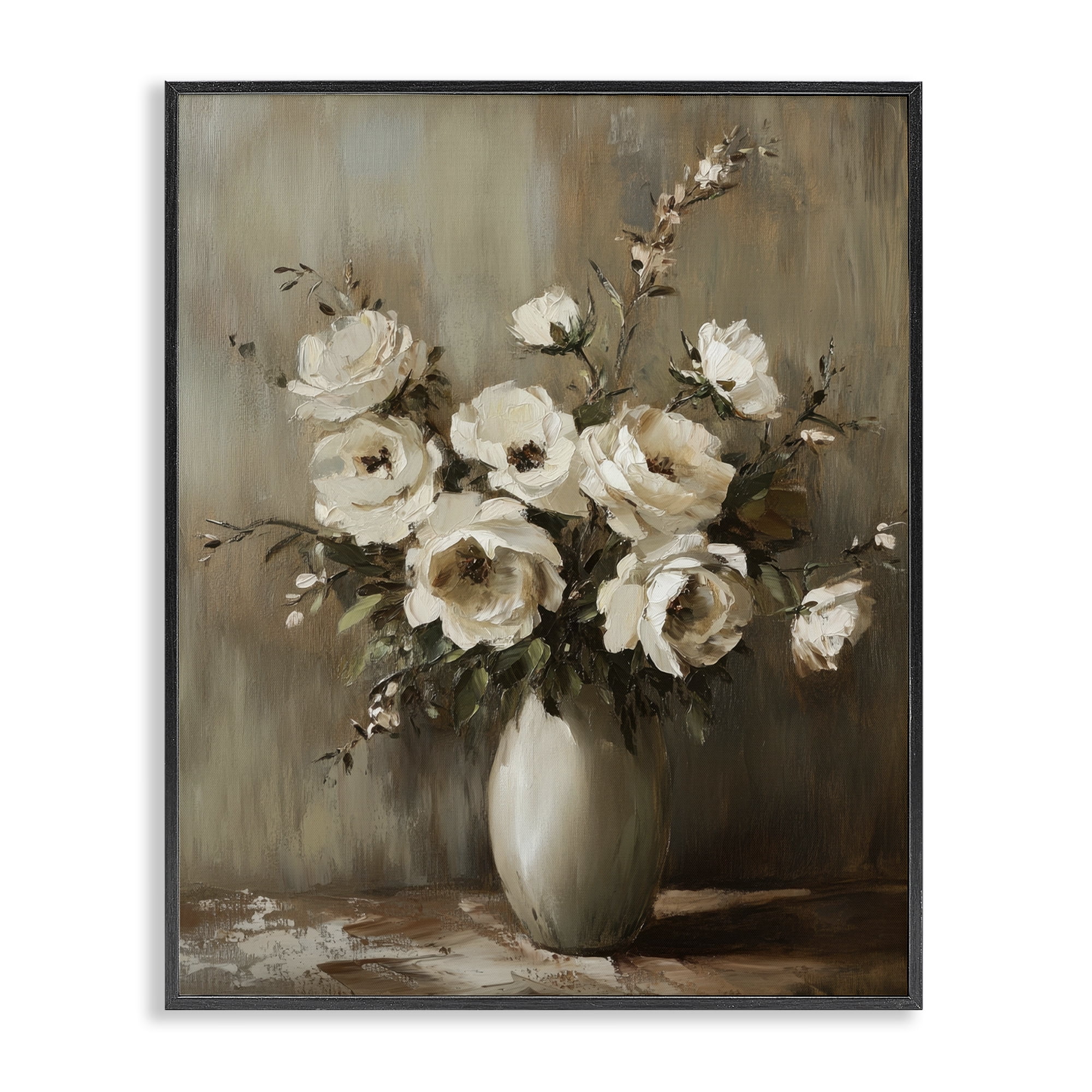 Stupell Industries Neutral Traditional Bouquet Plants & Flowers Painting Black Framed Art Print Wall Art, 16 x 20