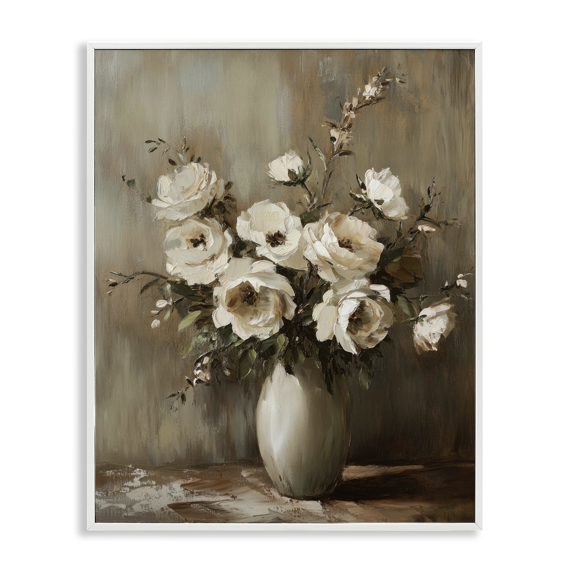 Stupell Industries Neutral Traditional Bouquet Plants & Flowers Painting White Framed Art Print Wall Art, 24 x 30