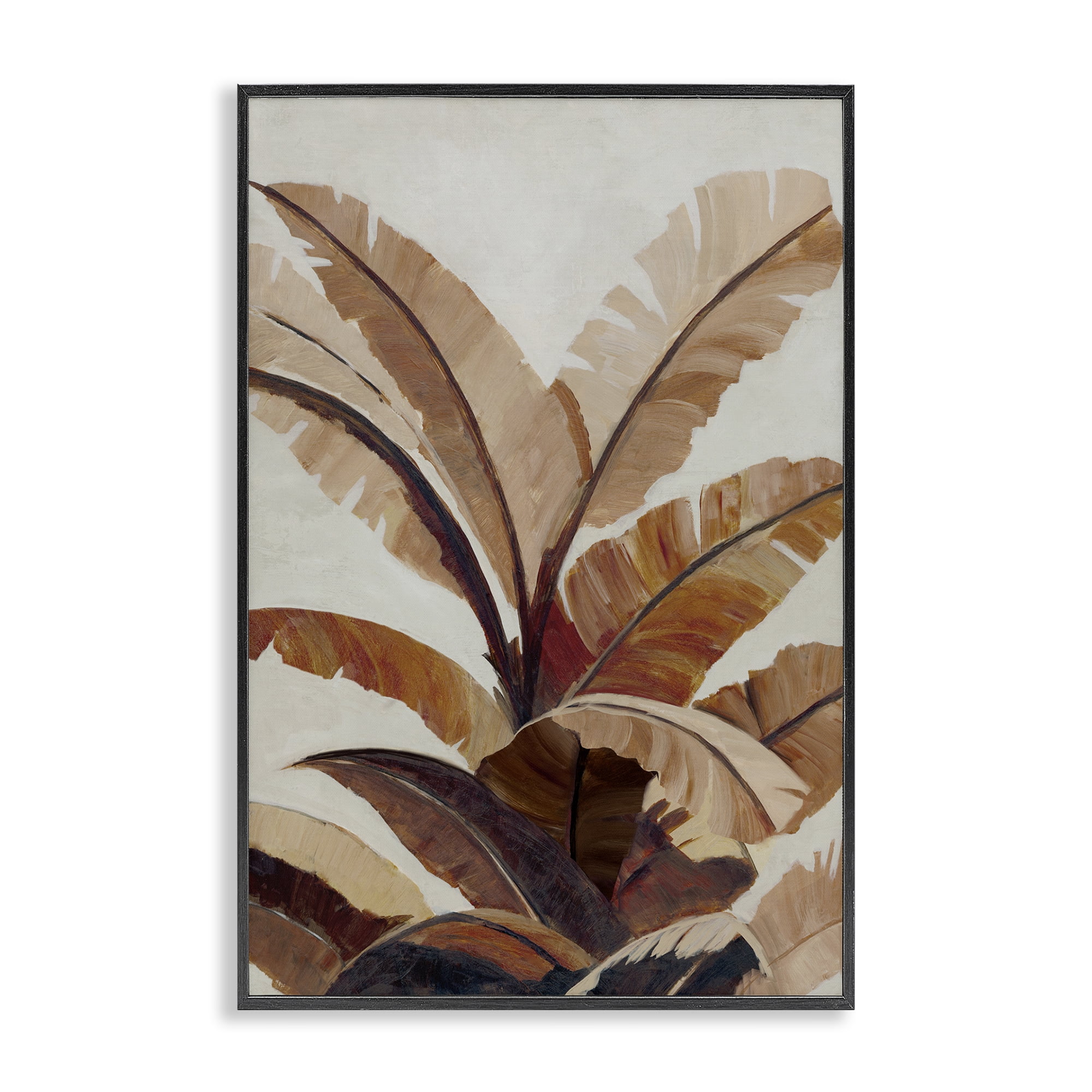 Stupell Industries Neutral Tropical Fan Leaves Plants & Flowers Painting Black Framed Art Print Wall Art, 16 x 24