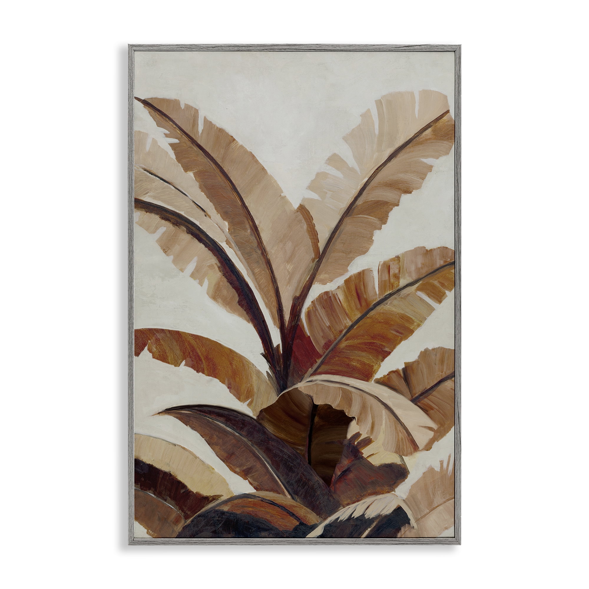 Stupell Industries Neutral Tropical Fan Leaves Plants & Flowers Painting Gray Framed Art Print Wall Art, 20 x 30