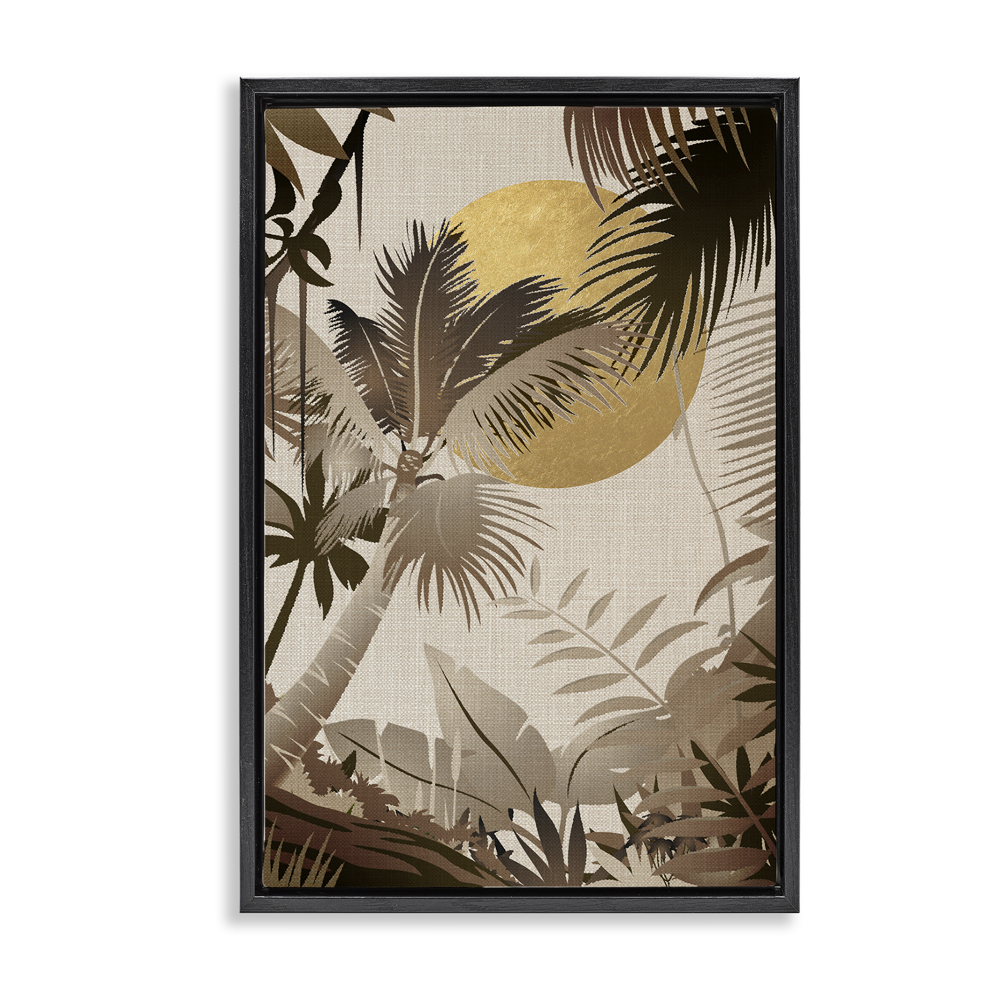 Stupell Industries Neutral Tropical Trees Plants & Flowers Painting Black Floater Framed Canvas Art Print Wall Art, 21 x 31