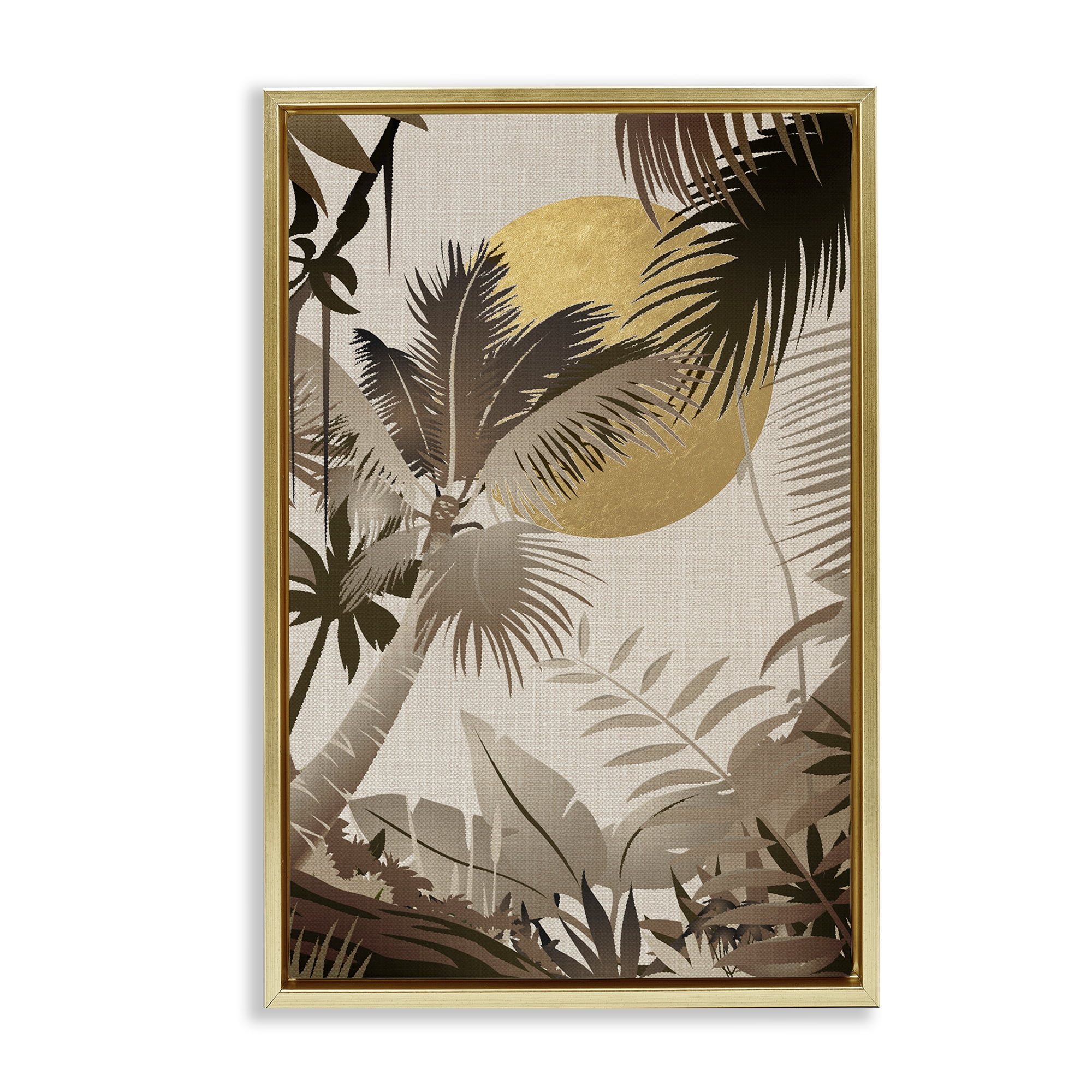 Stupell Industries Neutral Tropical Trees Plants & Flowers Painting Gold Floater Framed Canvas Art Print Wall Art, 17 x 25