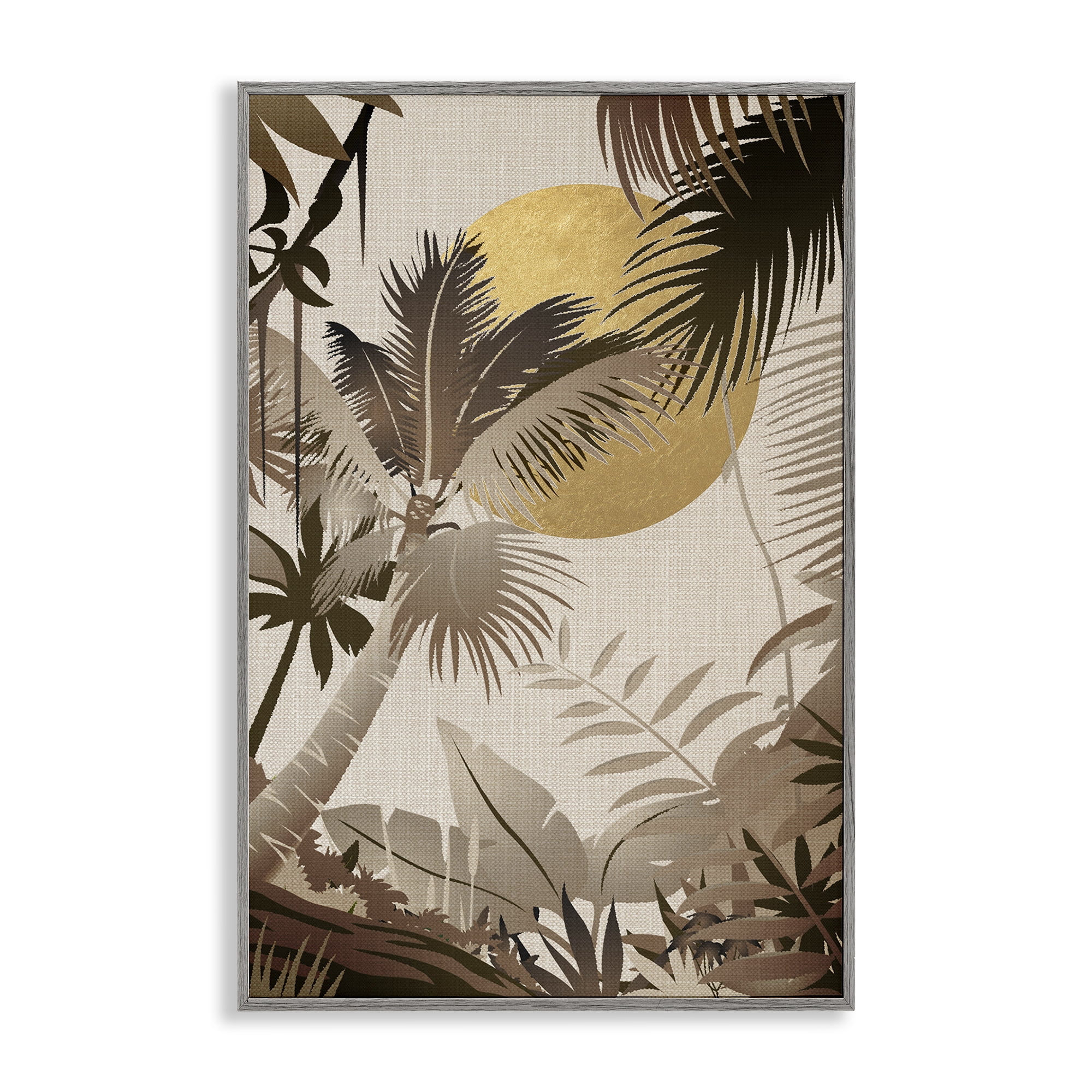 Stupell Industries Neutral Tropical Trees Plants & Flowers Painting Gray Framed Art Print Wall Art, 16 x 24