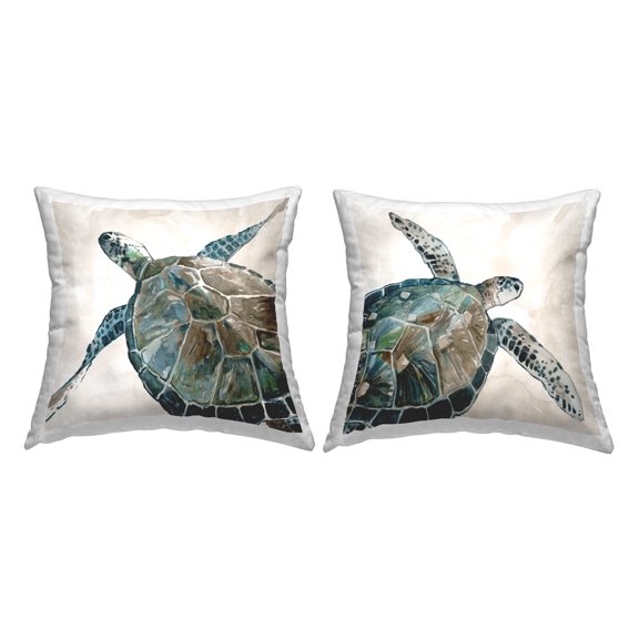 Stupell Industries Neutral Turtles on Beige Decorative Printed Throw Pillow Design by Carol Robinson.