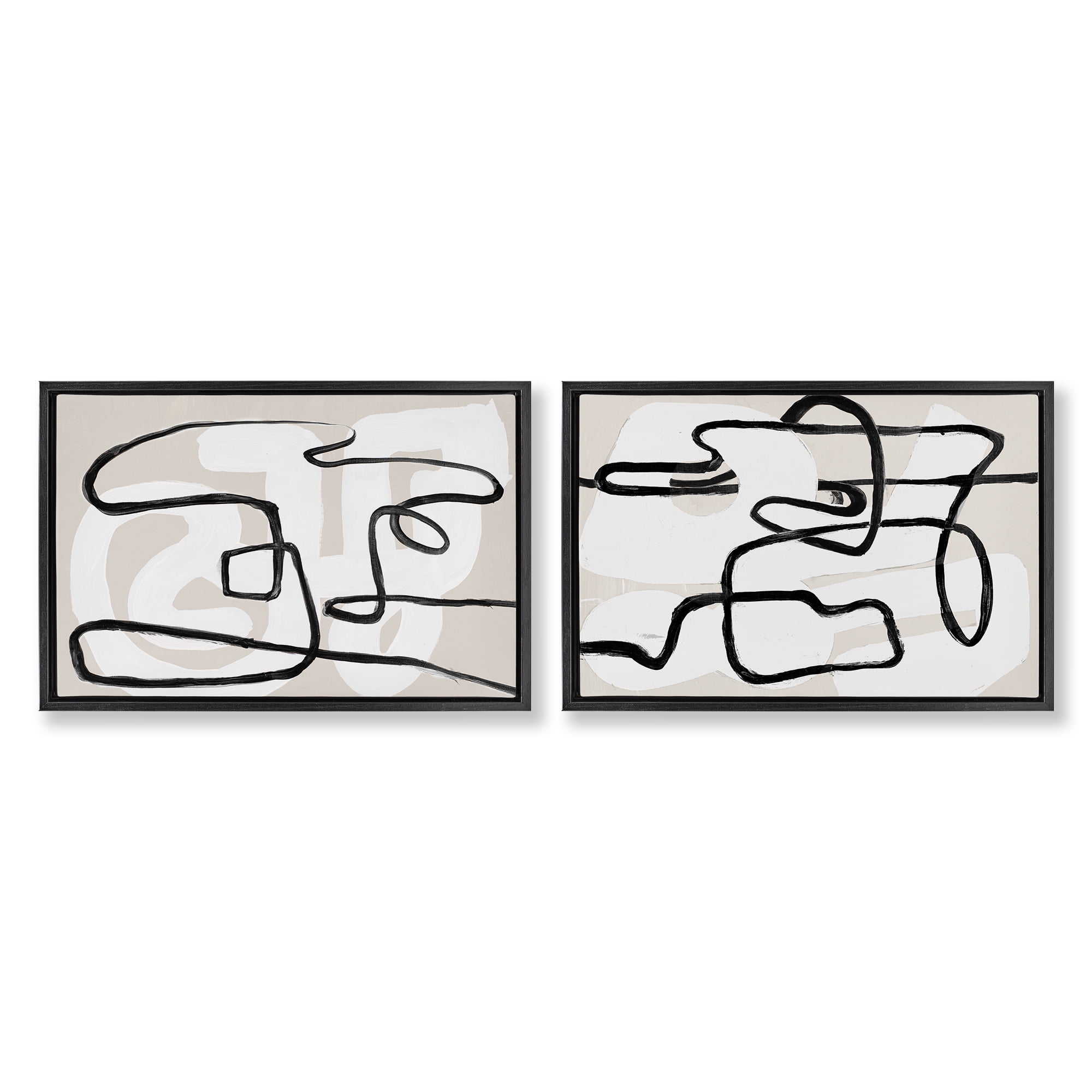 Stupell Industries Neutral Twists & Turns 2 Piece Black Framed Floater Canvas Set, design by Lanie Loreth