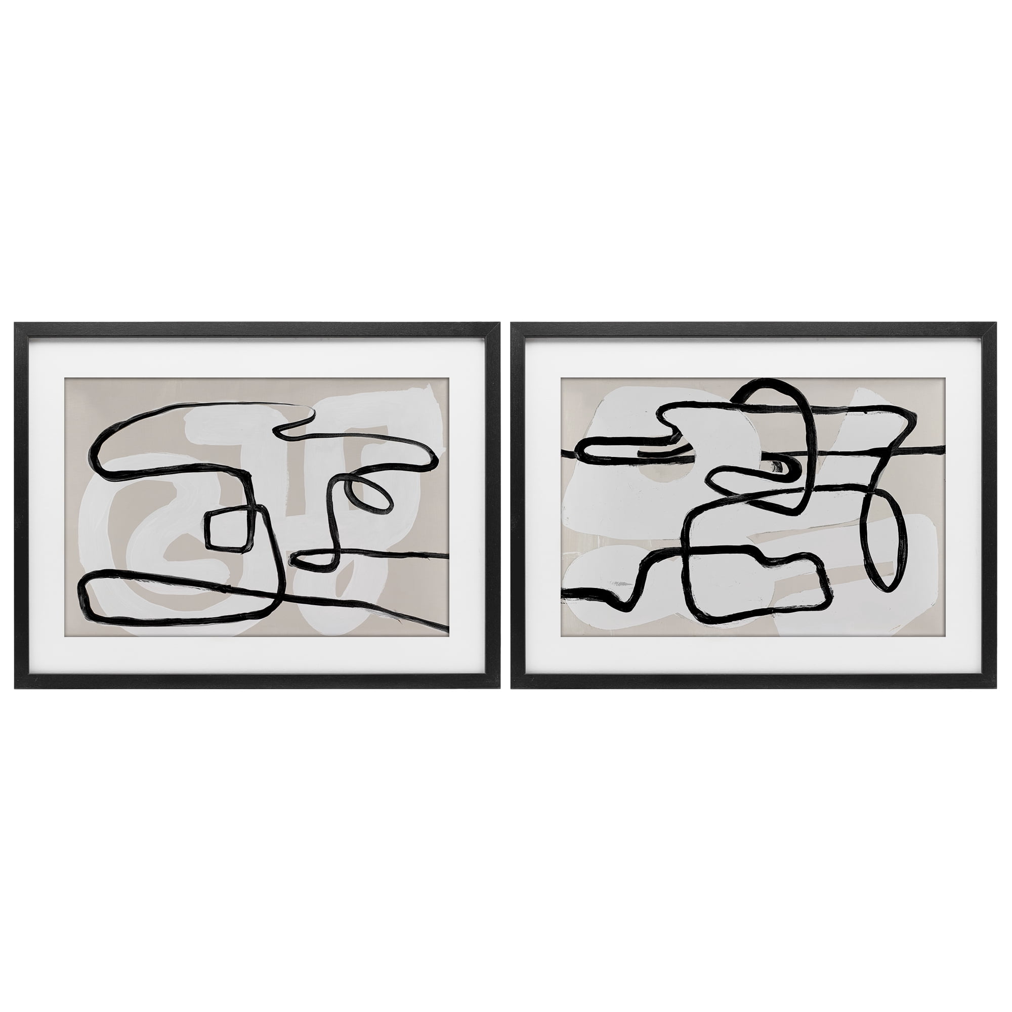 Stupell Industries Neutral Twists & Turns 2 Piece Black Framed Print Under Glass Set, design by Lanie Loreth