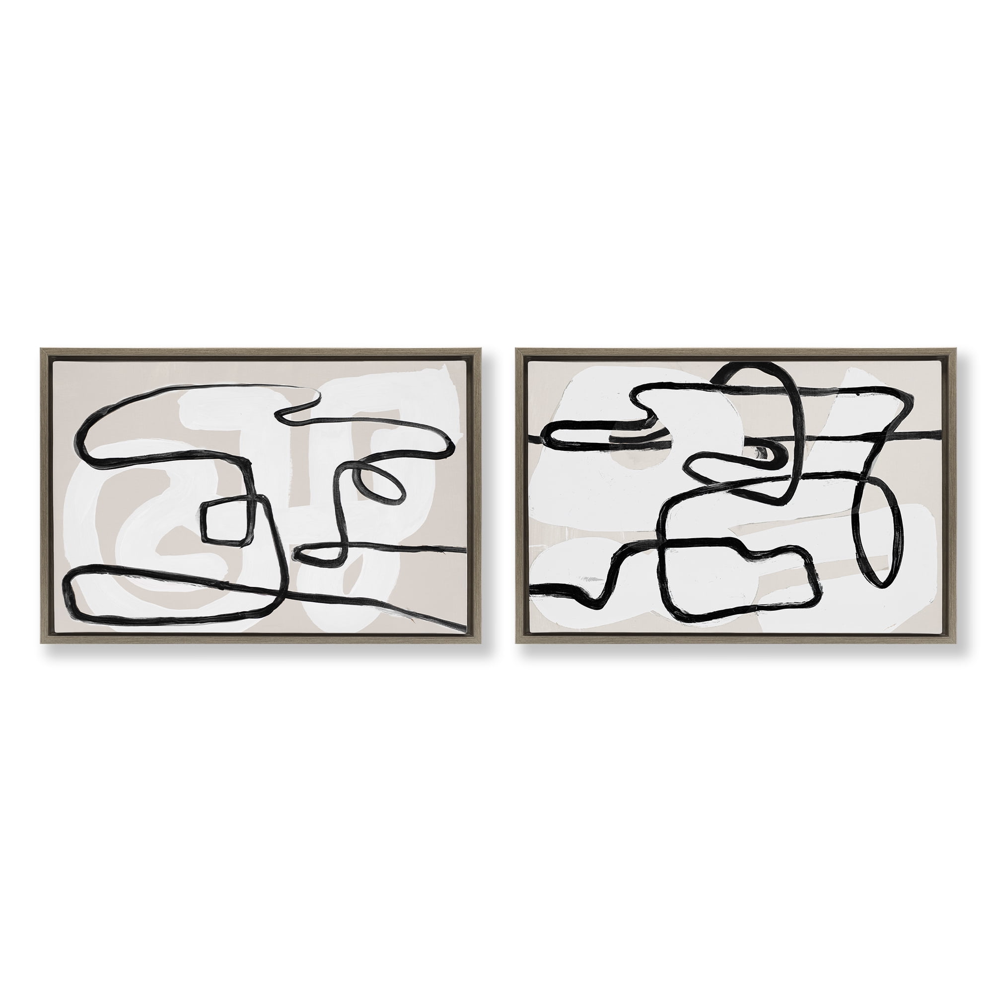 Stupell Industries Neutral Twists & Turns 2 Piece Brown Framed Floater Canvas Set, design by Lanie Loreth