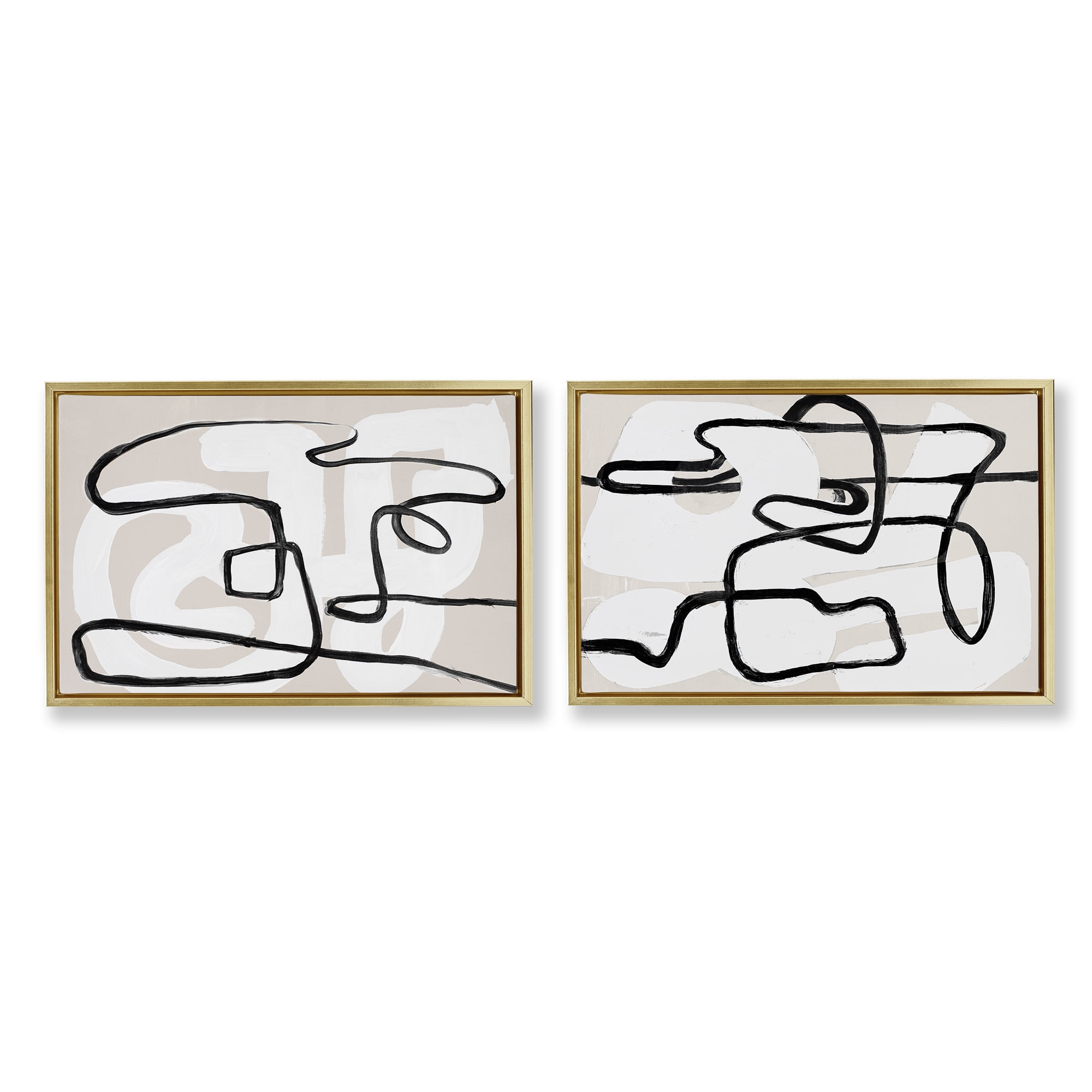 Stupell Industries Neutral Twists & Turns 2 Piece Gold Framed Floater Canvas Set, design by Lanie Loreth