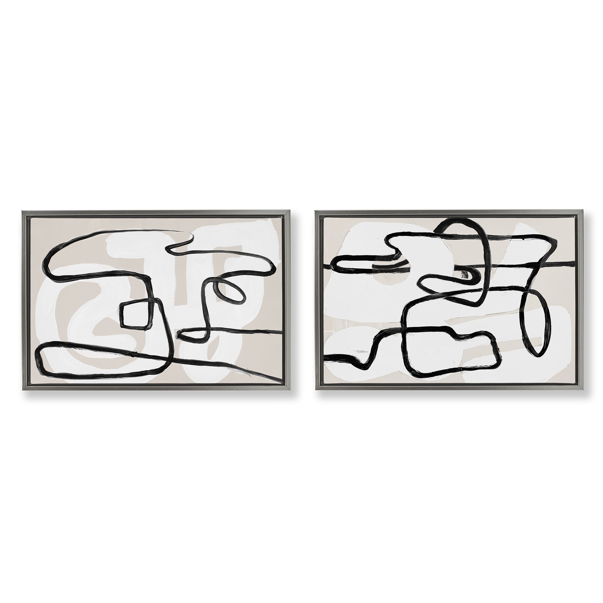 Stupell Industries Neutral Twists & Turns 2 Piece Gray Framed Floater Canvas Set, design by Lanie Loreth