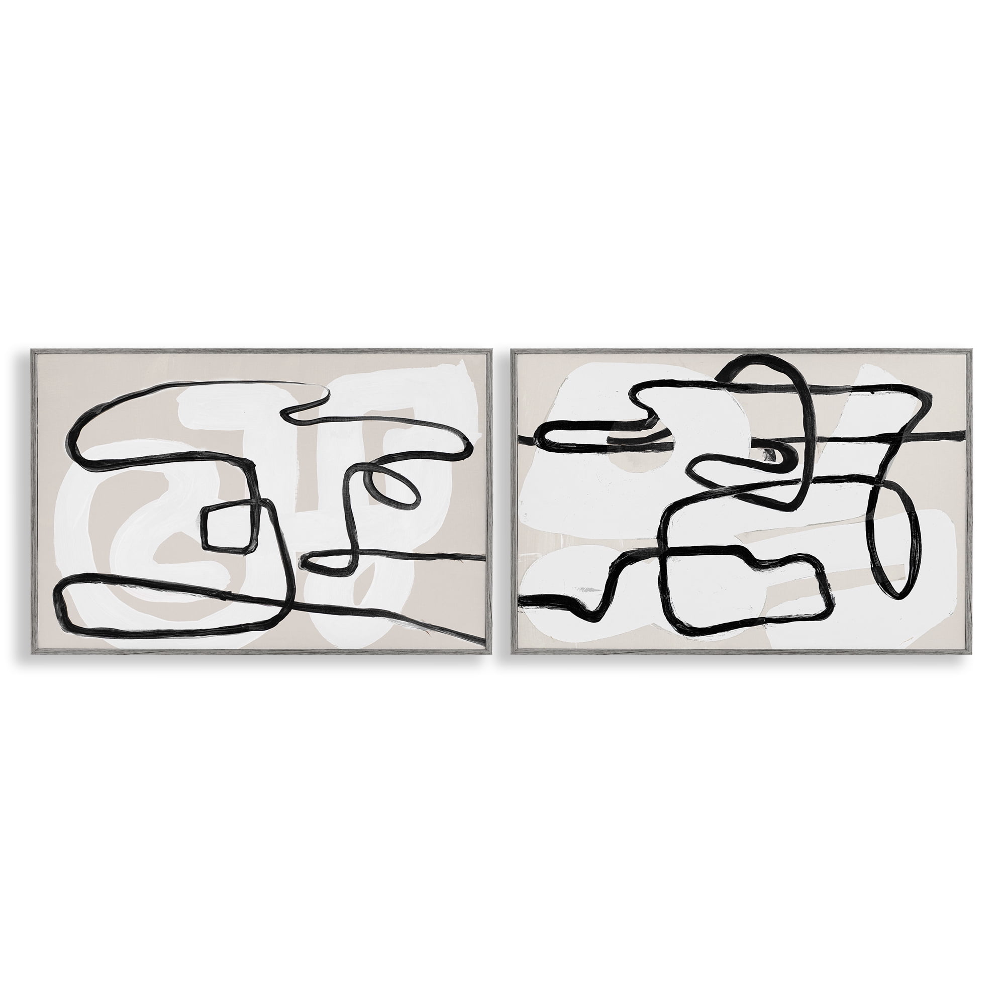 Stupell Industries Neutral Twists & Turns 2 Piece Gray Framed Giclee Art Set, design by Lanie Loreth