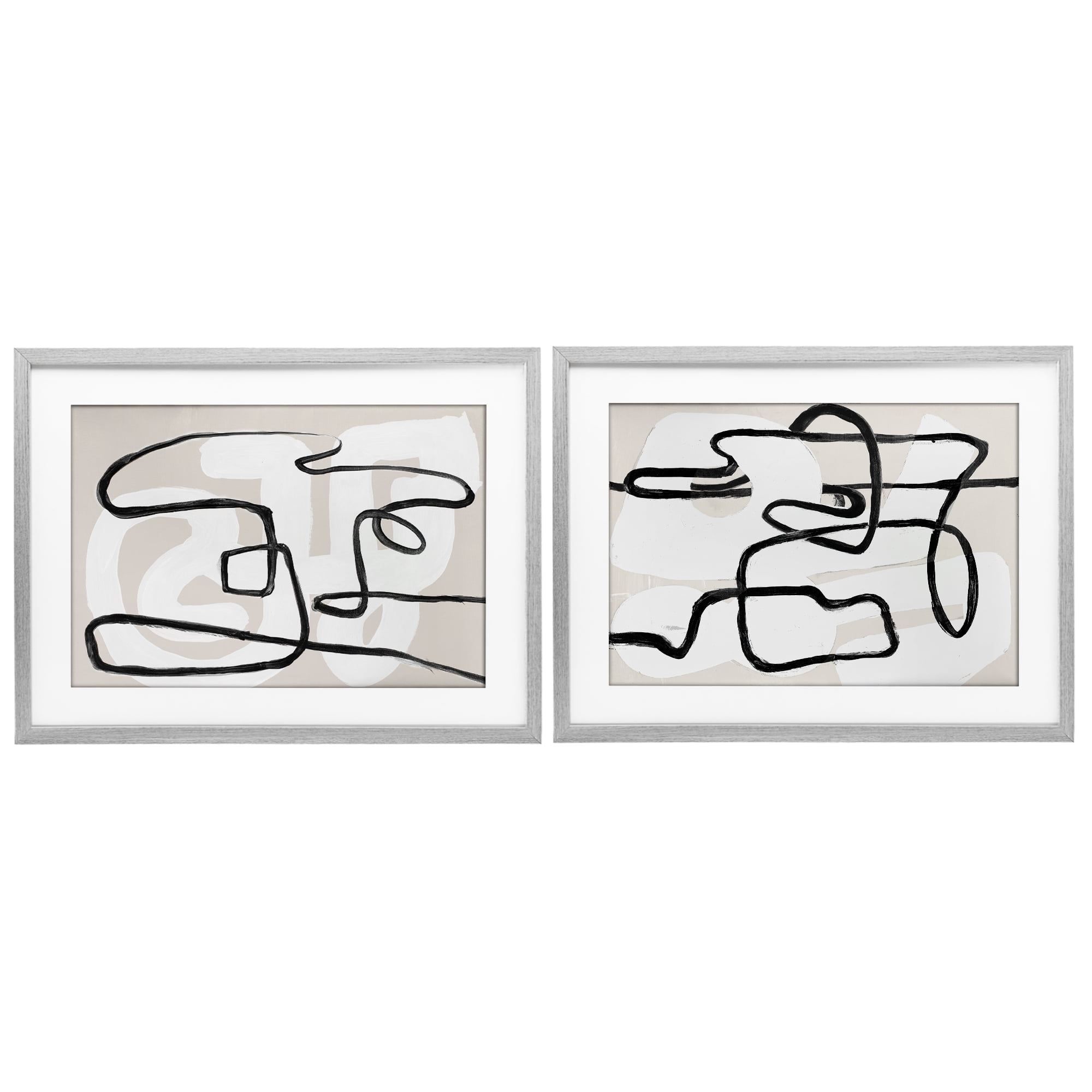 Stupell Industries Neutral Twists & Turns 2 Piece Gray Framed Print Under Glass Set, design by Lanie Loreth