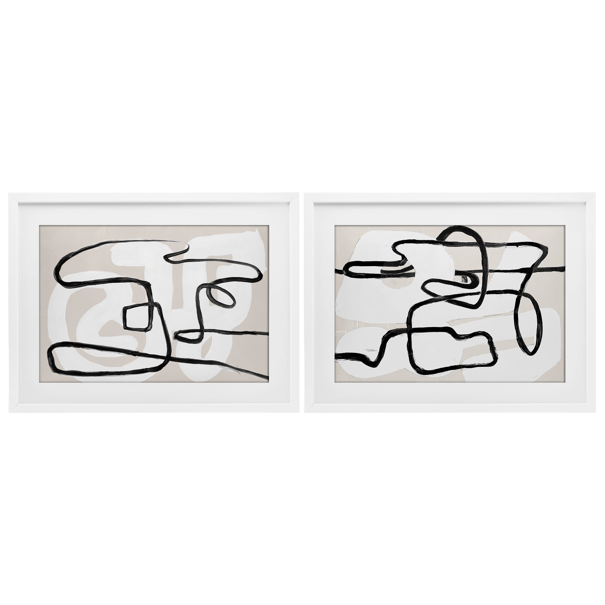 Stupell Industries Neutral Twists & Turns 2 Piece White Framed Print Under Glass Set, design by Lanie Loreth