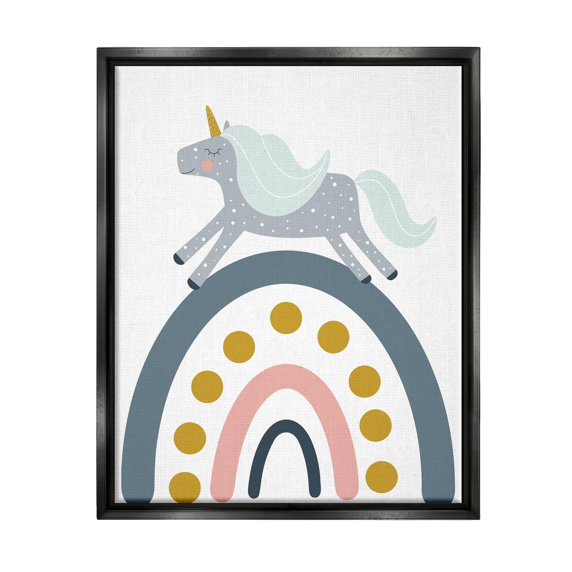 Stupell Industries Neutral Unicorn over Rainbow Fairy Tales & Fantasy Painting Black Floater Framed Canvas Art Print Wall Art, 17 x 21
