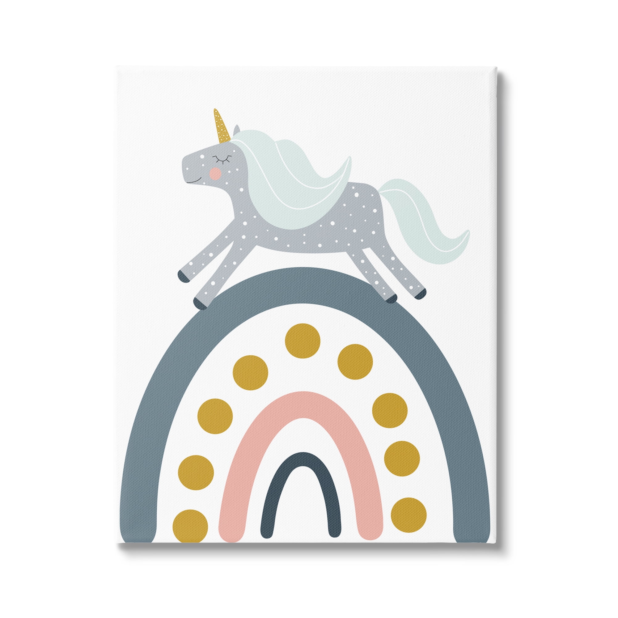 Stupell Industries Neutral Unicorn over Rainbow Fairy Tales & Fantasy Painting Gallery Wrapped Canvas Art Print Wall Art, 24 x 30