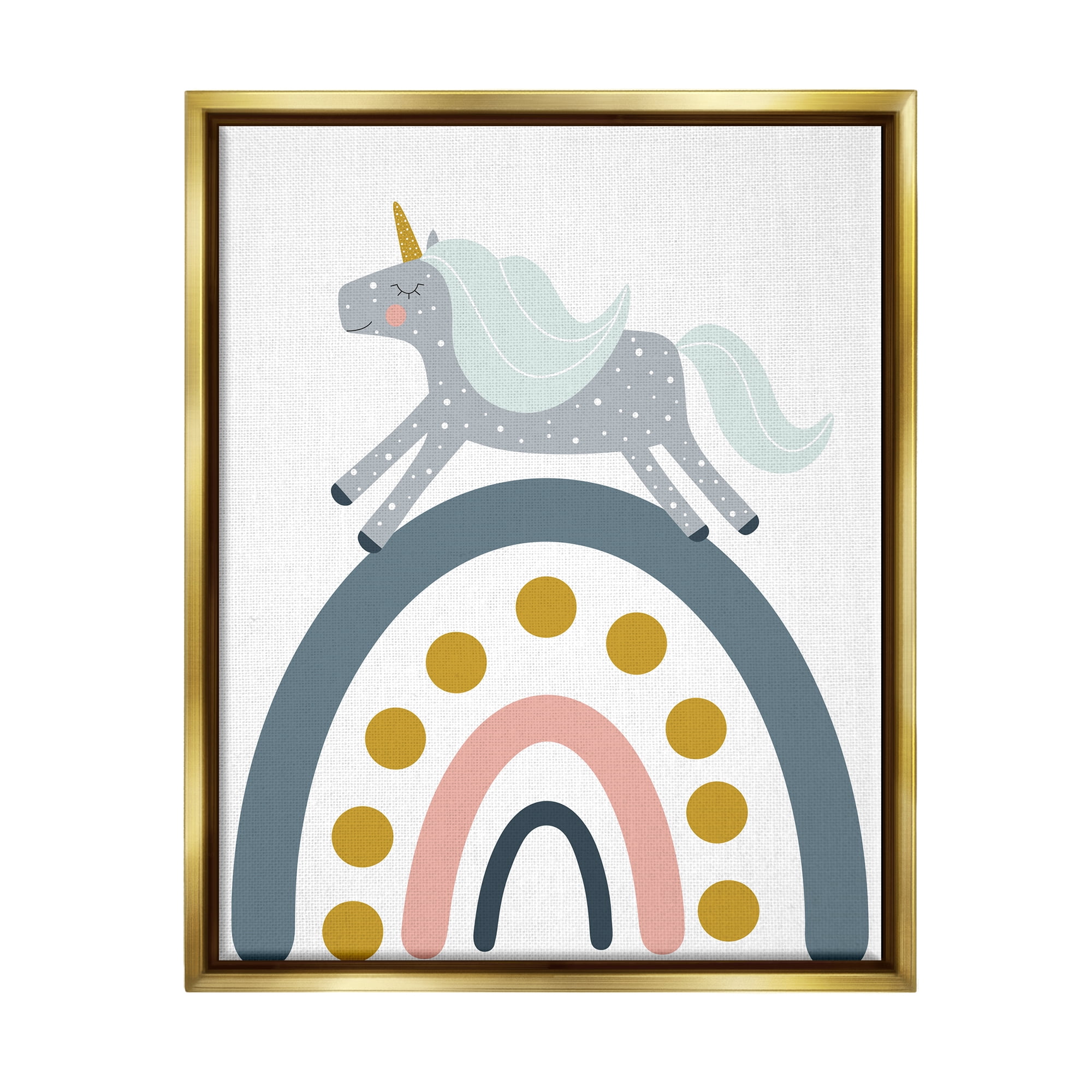 Stupell Industries Neutral Unicorn over Rainbow Fairy Tales & Fantasy Painting Gold Floater Framed Canvas Art Print Wall Art, 25 x 31