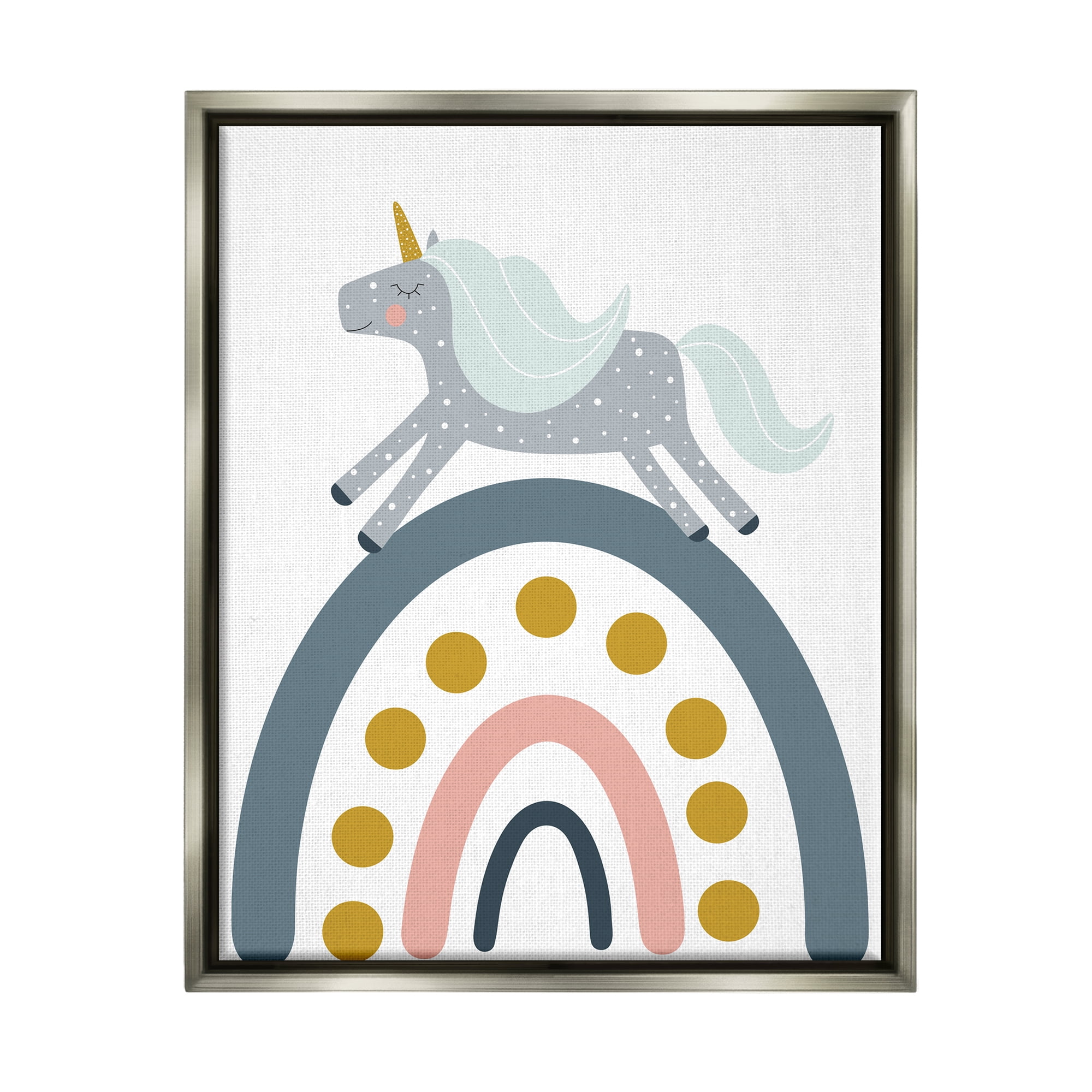 Stupell Industries Neutral Unicorn over Rainbow Fairy Tales & Fantasy Painting Gray Floater Framed Canvas Art Print Wall Art, 25 x 31