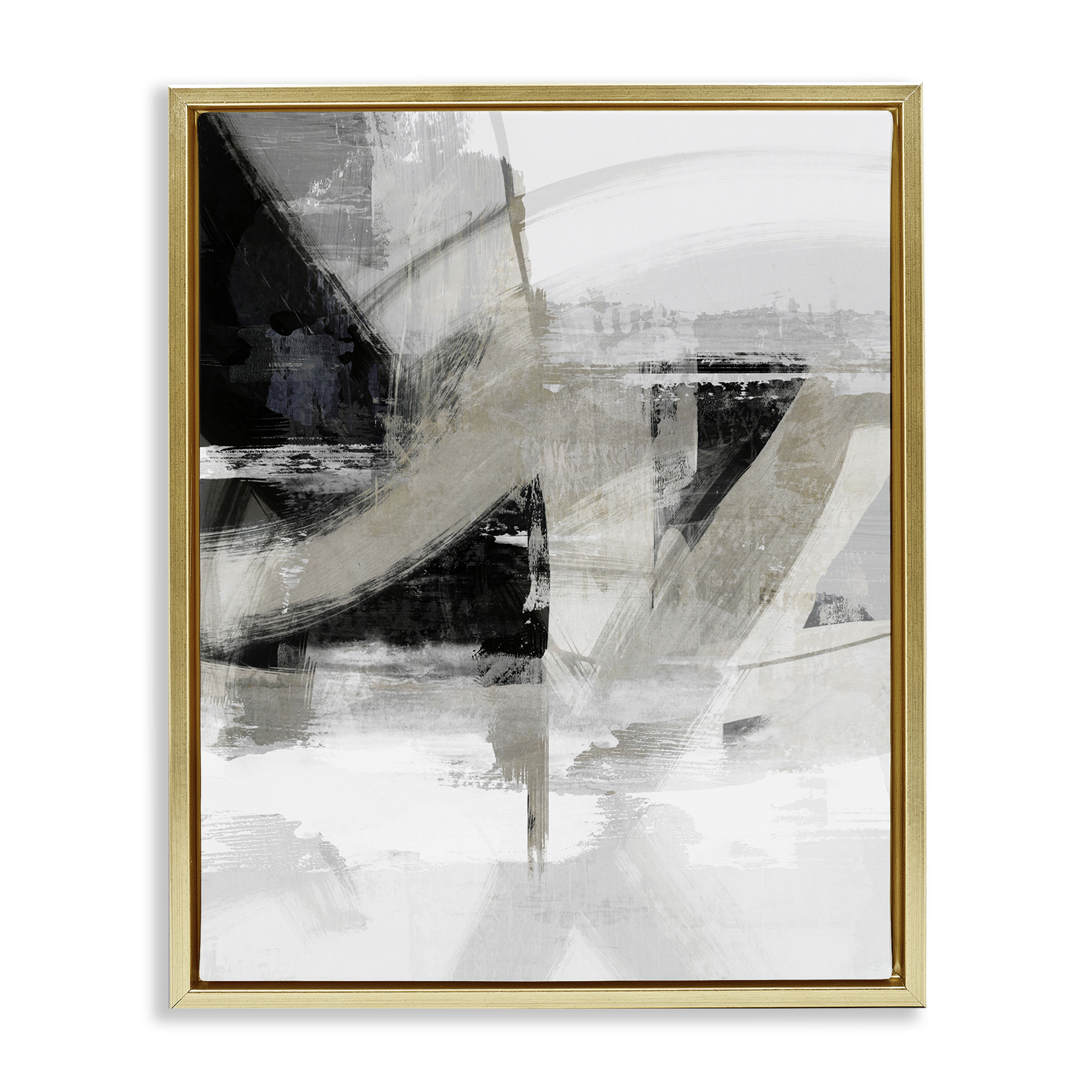 Stupell Industries Neutral Urban Complex Abstract Painting Gold Floater Framed Canvas Art Print Wall Art, 17 x 21