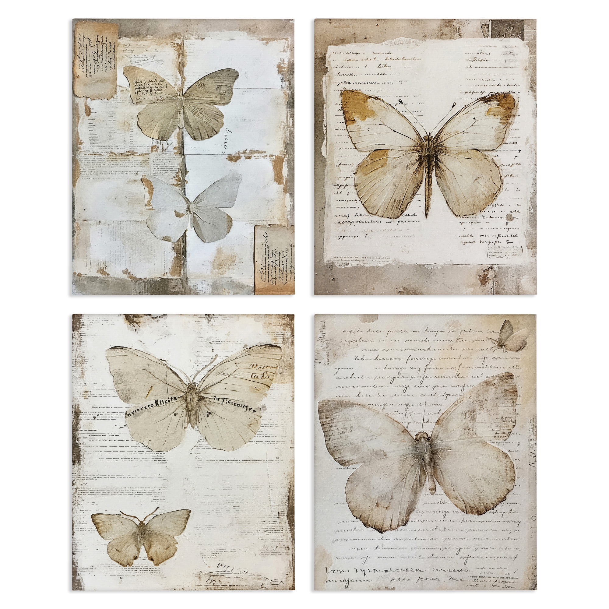 Stupell Industries Neutral Vintage Butterflies Animals Painting Wrapped Canvas Art Print Wall Art, 16 x 20, Set of 4