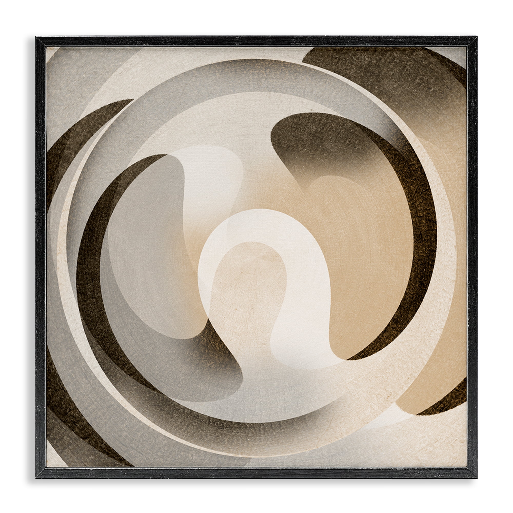 Stupell Industries Neutral Vortex Shape Abstract Painting Black Framed Art Print Wall Art, 17 x 17