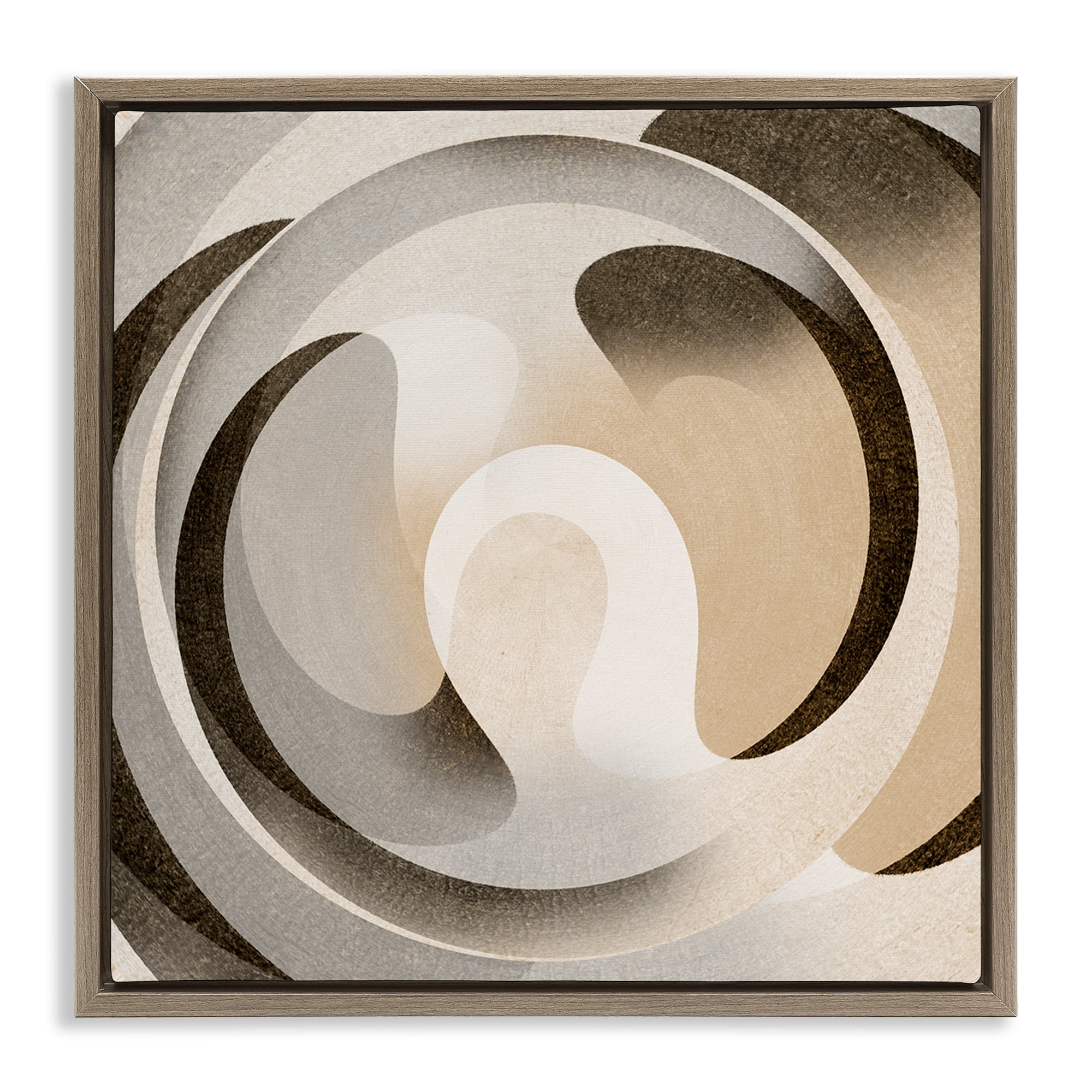 Stupell Industries Neutral Vortex Shape Abstract Painting Brown Floater Framed Canvas Art Print Wall Art, 18 x 18