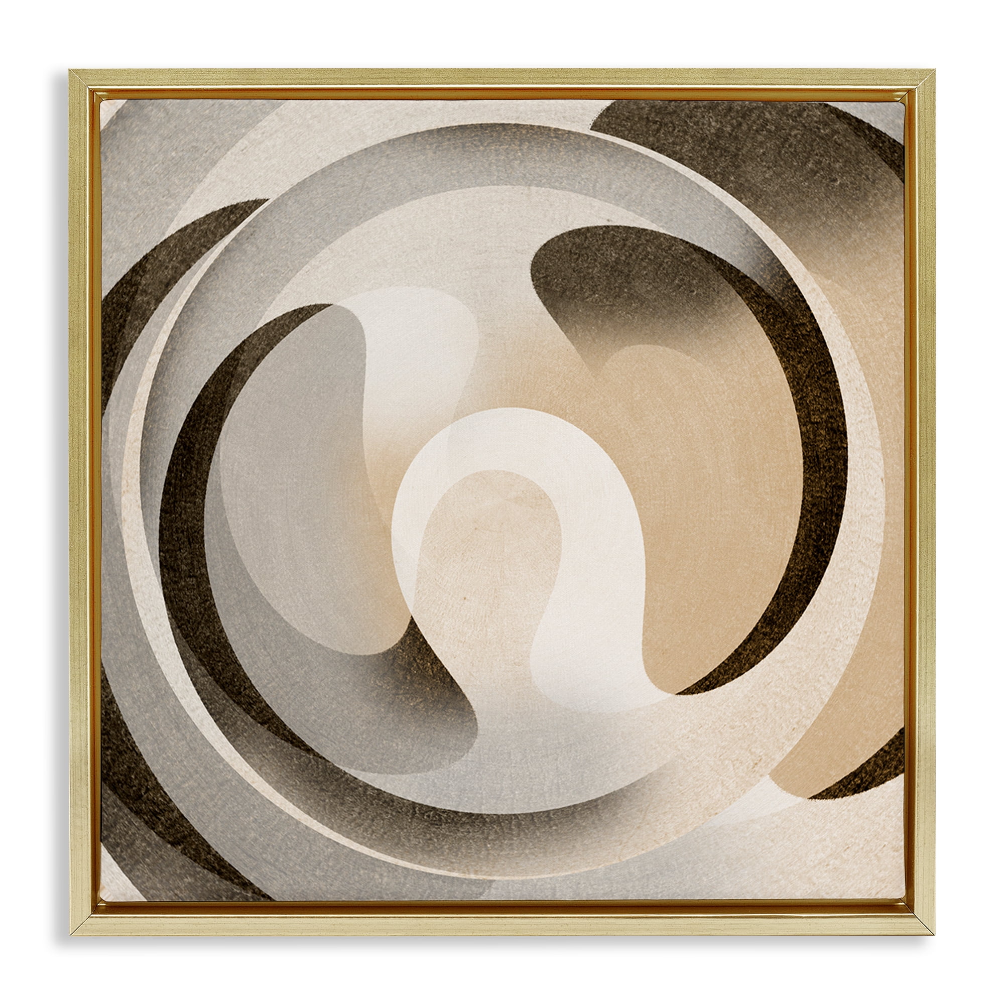 Stupell Industries Neutral Vortex Shape Abstract Painting Gold Floater Framed Canvas Art Print Wall Art, 25 x 25