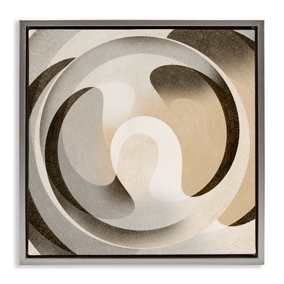 Stupell Industries Neutral Vortex Shape Abstract Painting Gray Floater Framed Canvas Art Print Wall Art, 25 x 25